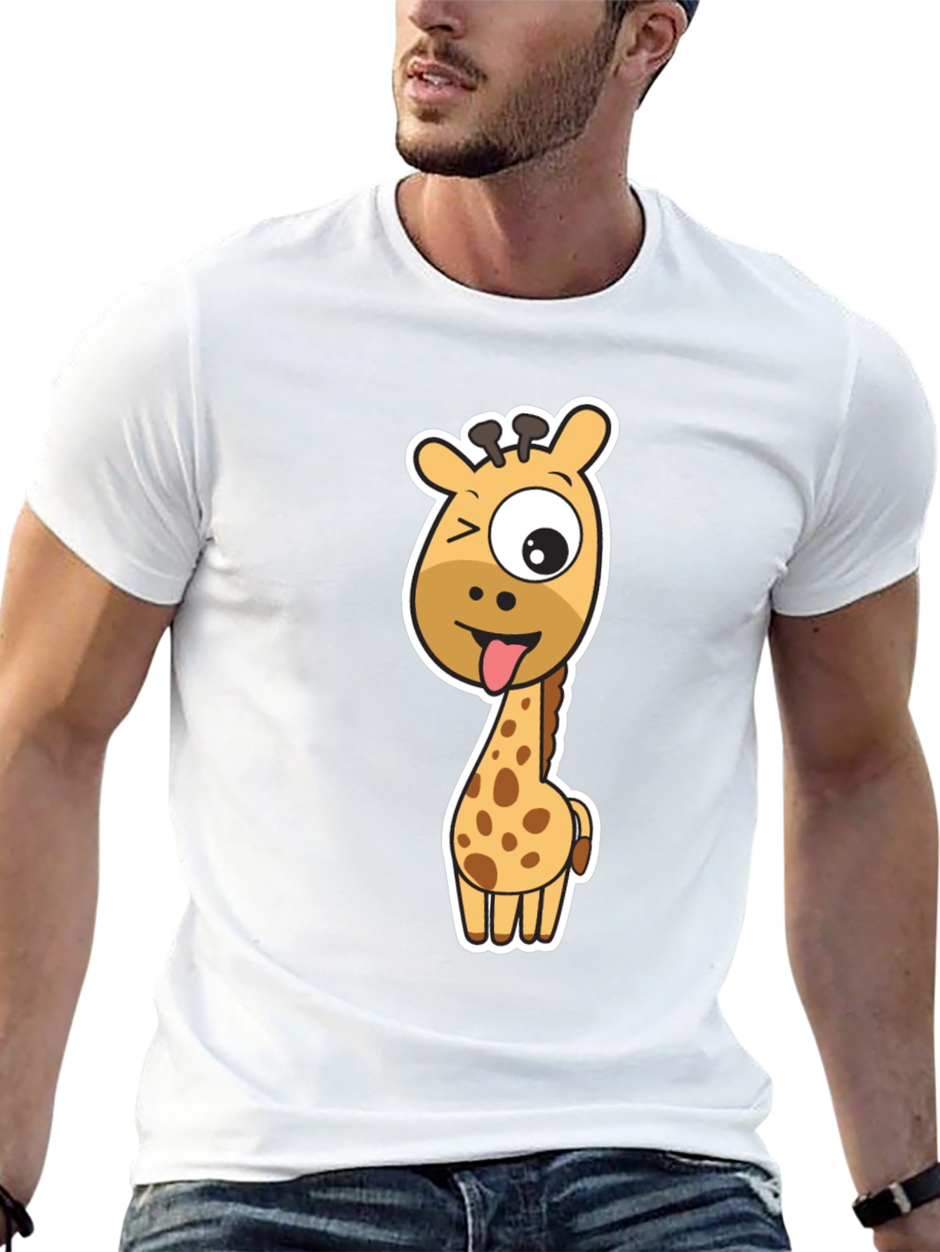 Funny Giraffe Graphic Tee - Black Cotton T-Shirt