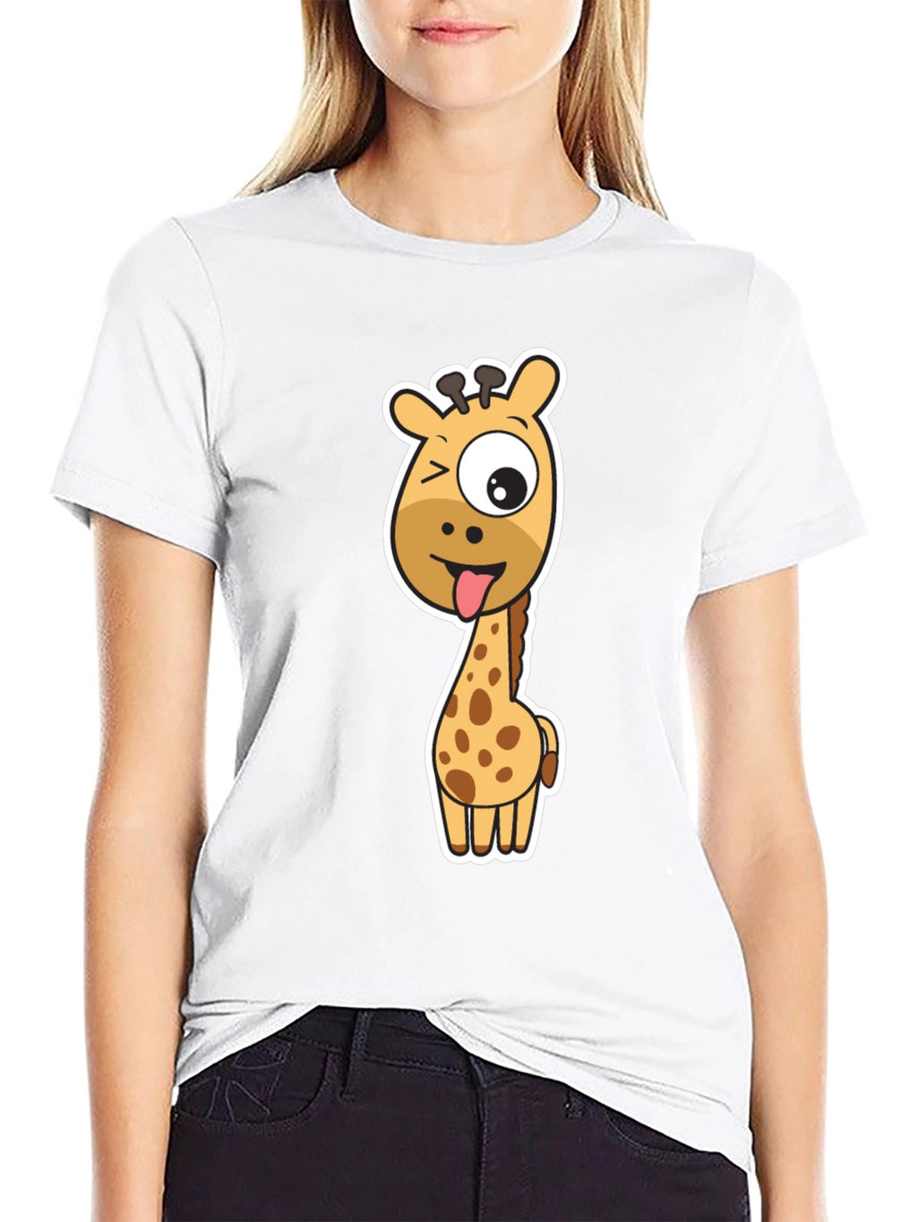 Funny Giraffe Graphic Tee - Black Cotton T-Shirt