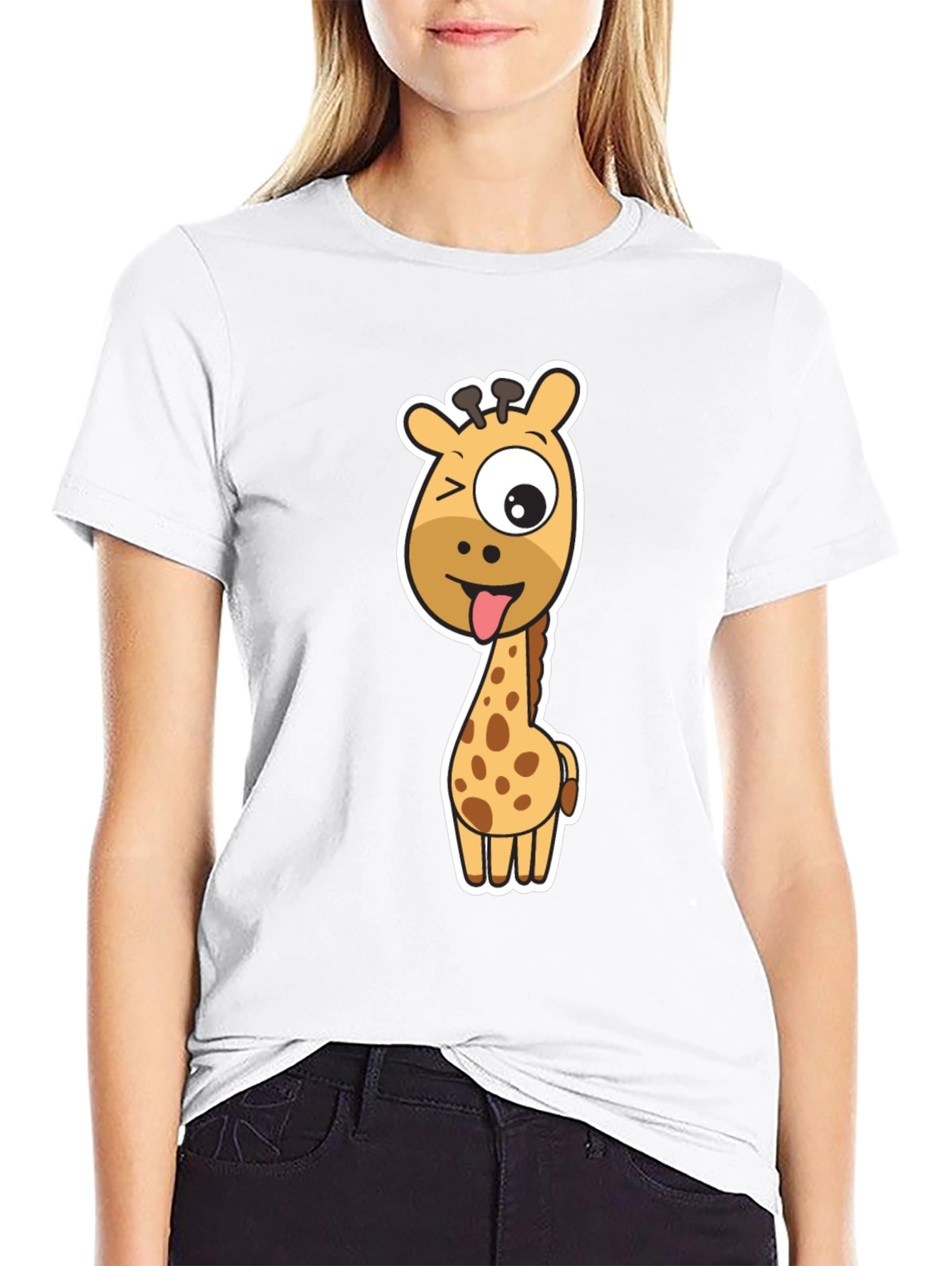 Funny Giraffe Graphic Tee - Black Cotton T-Shirt
