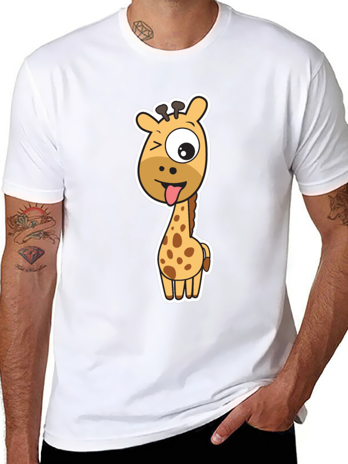 Funny Giraffe Graphic Tee - Black Cotton T-Shirt