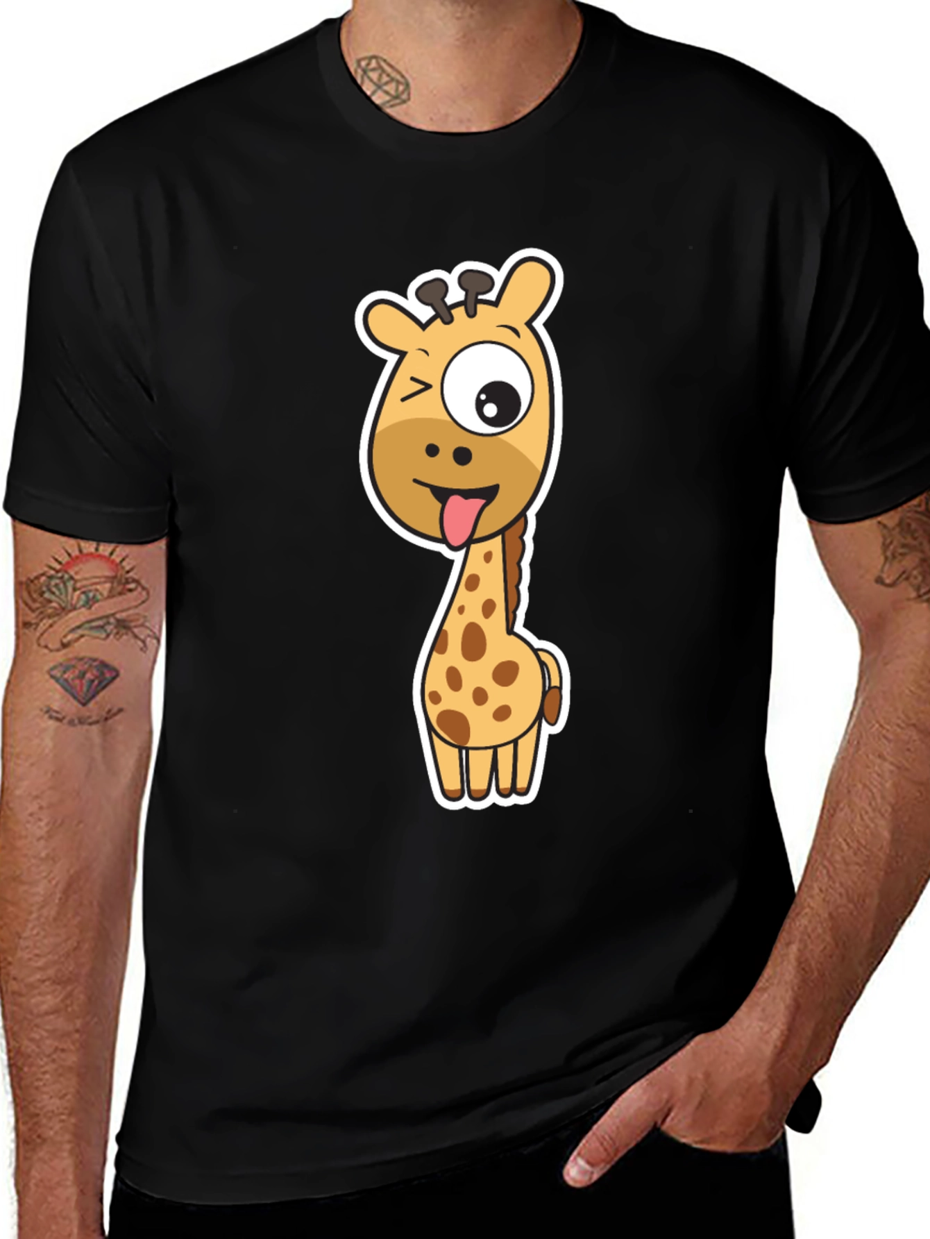 Funny Giraffe Graphic Tee - Black Cotton T-Shirt