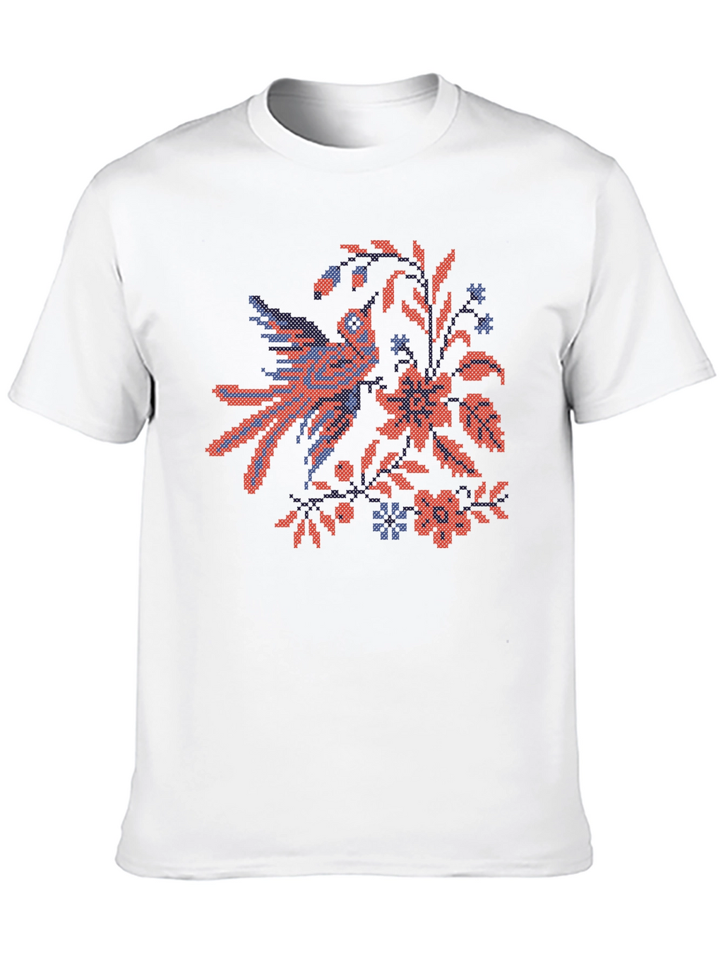 Embroidered Bird & Floral Black T-Shirt