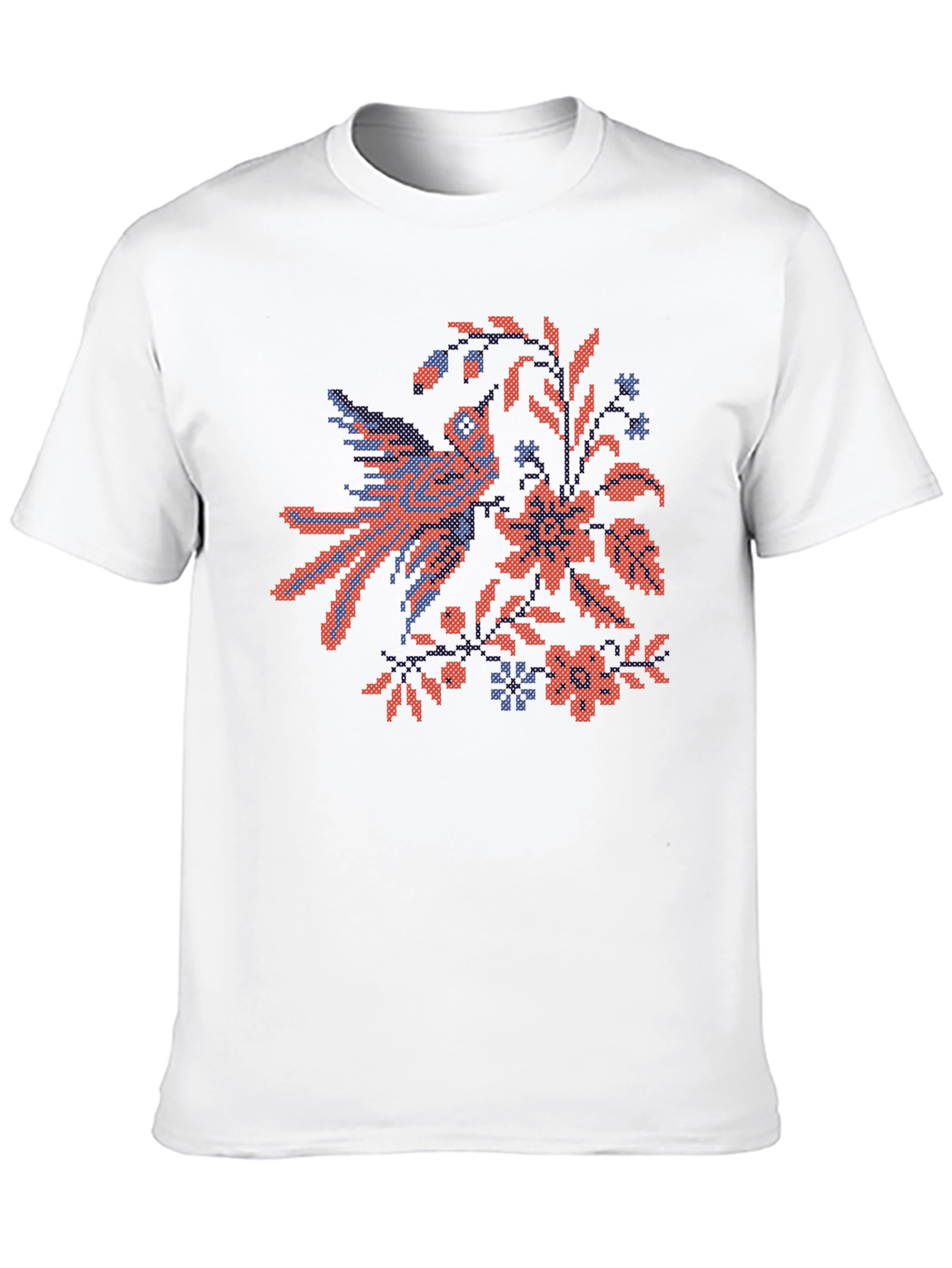 Embroidered Bird & Floral Black T-Shirt