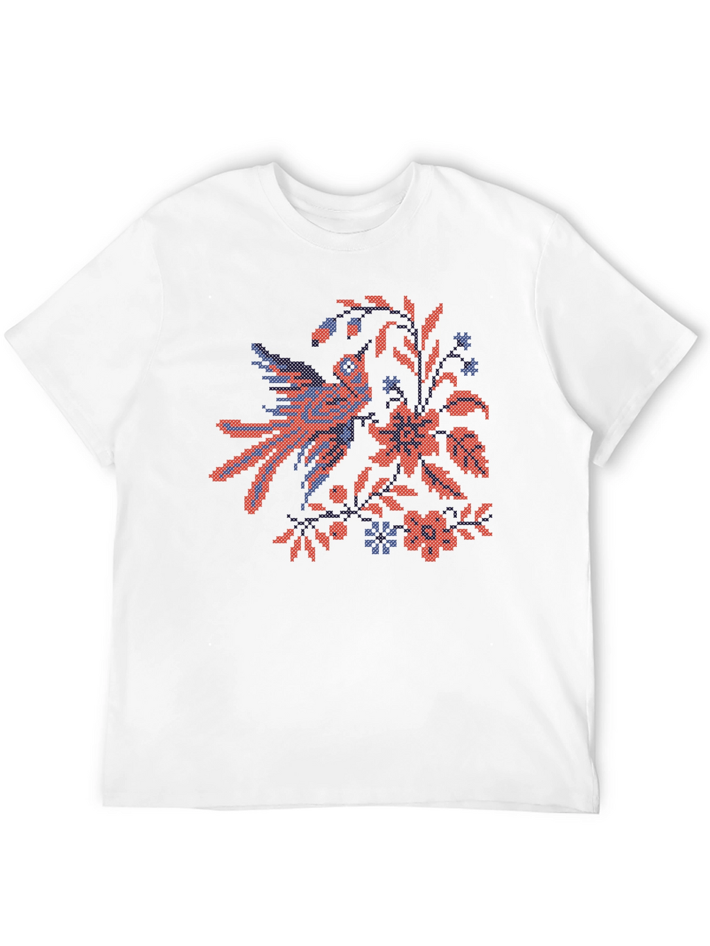 Embroidered Bird & Floral Black T-Shirt