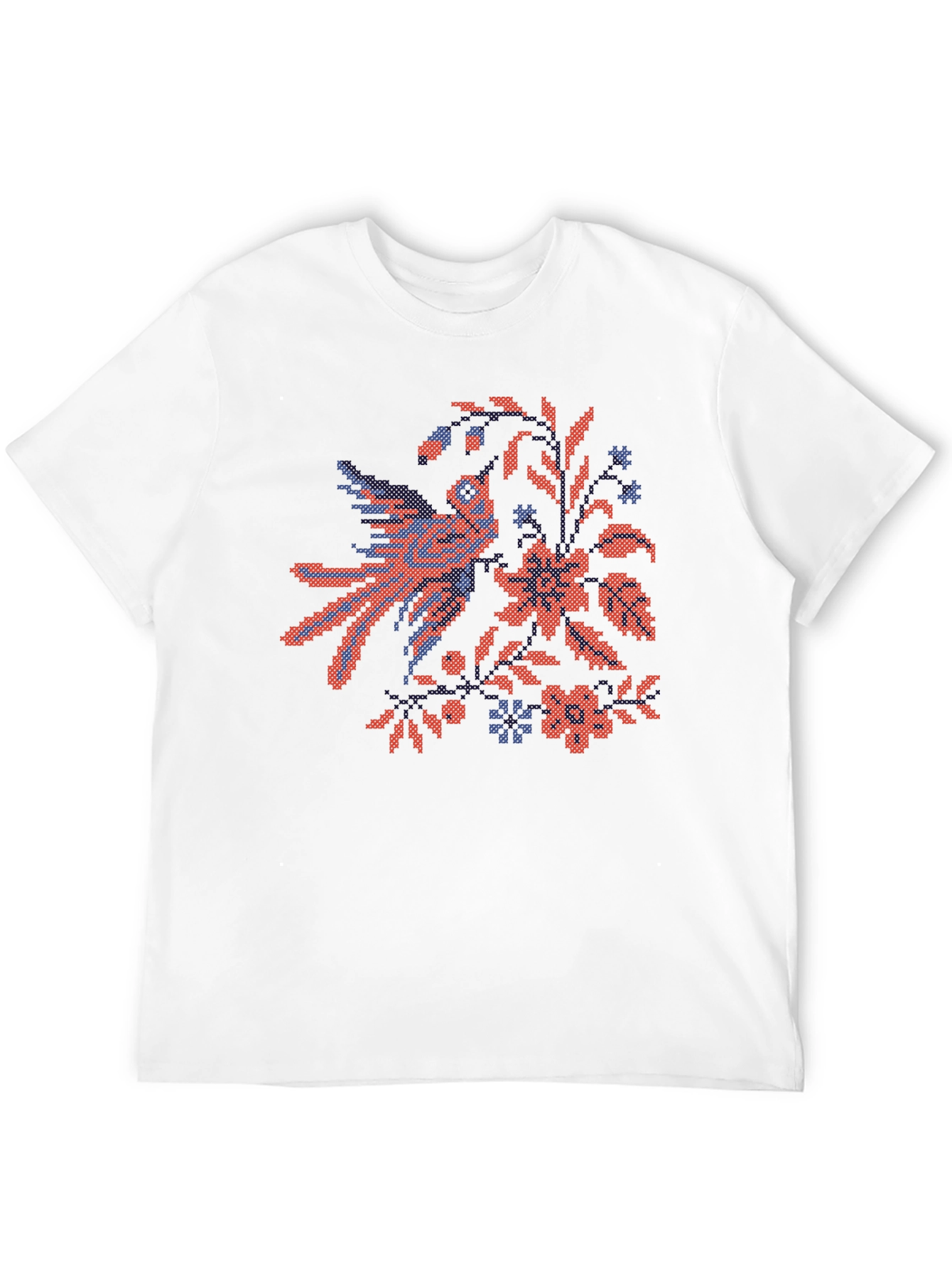 Embroidered Bird & Floral Black T-Shirt
