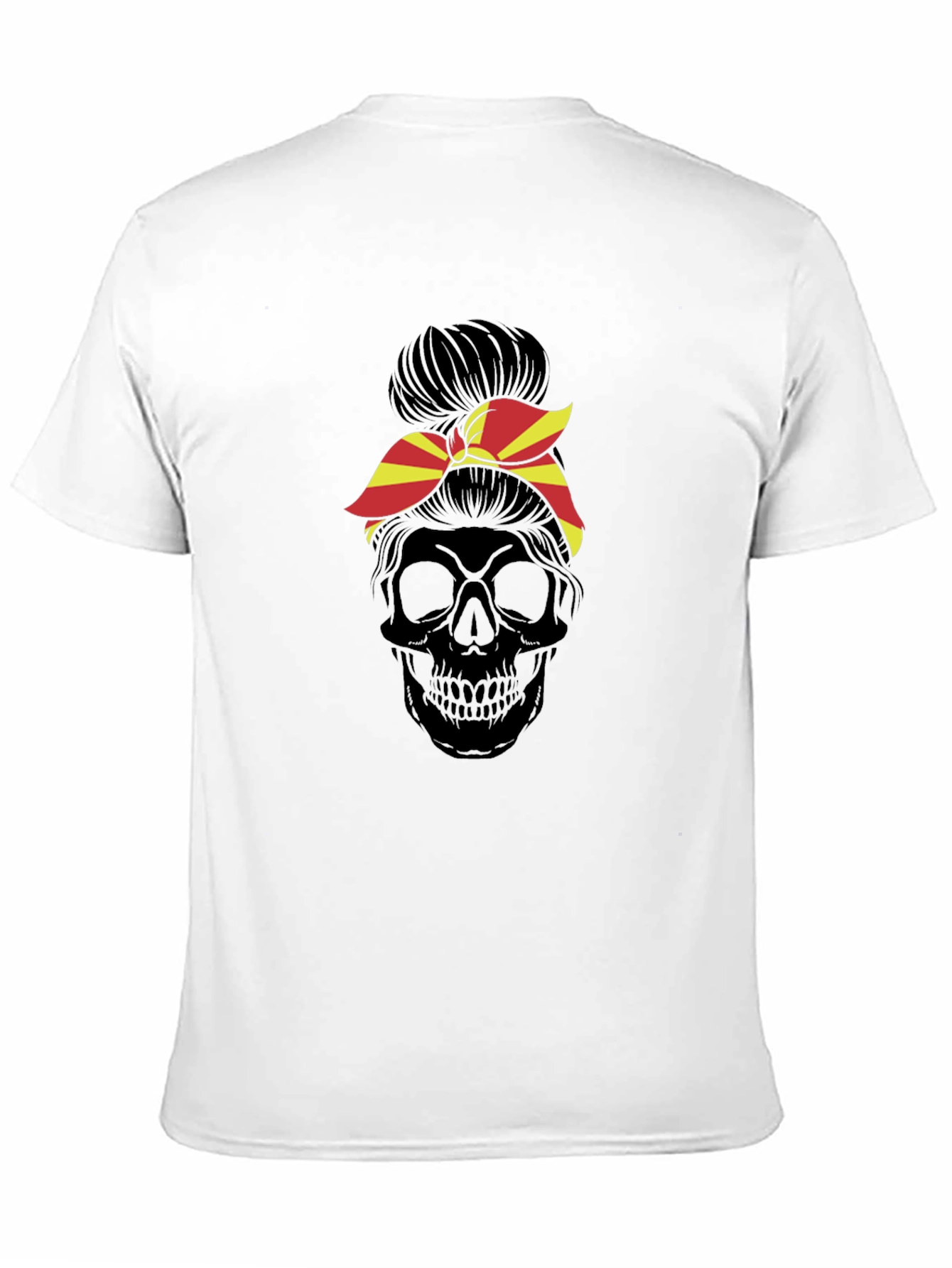Skull Messy Bun T-Shirt - Macedonia Flag