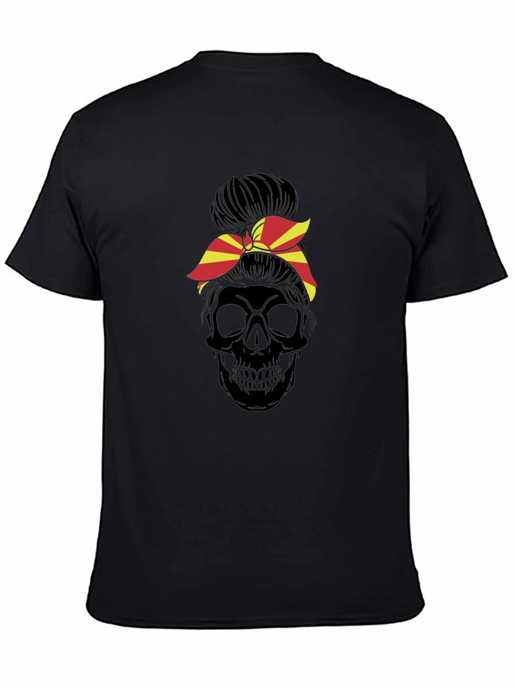 Skull Messy Bun T-Shirt - Macedonia Flag