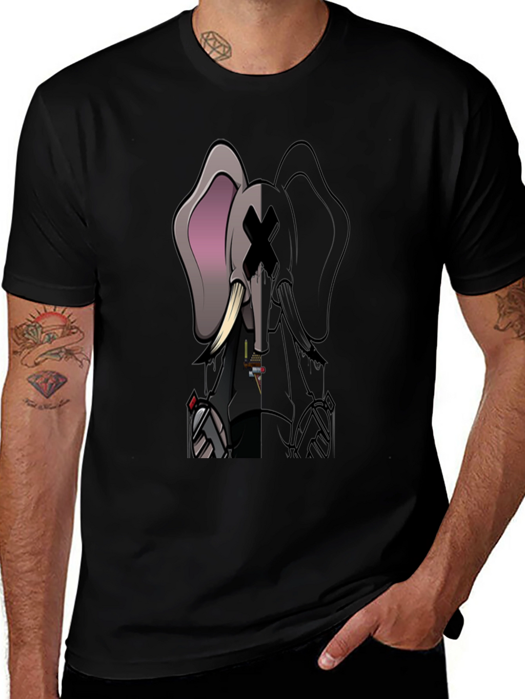 Elephant Graphic Print T-Shirt - Black