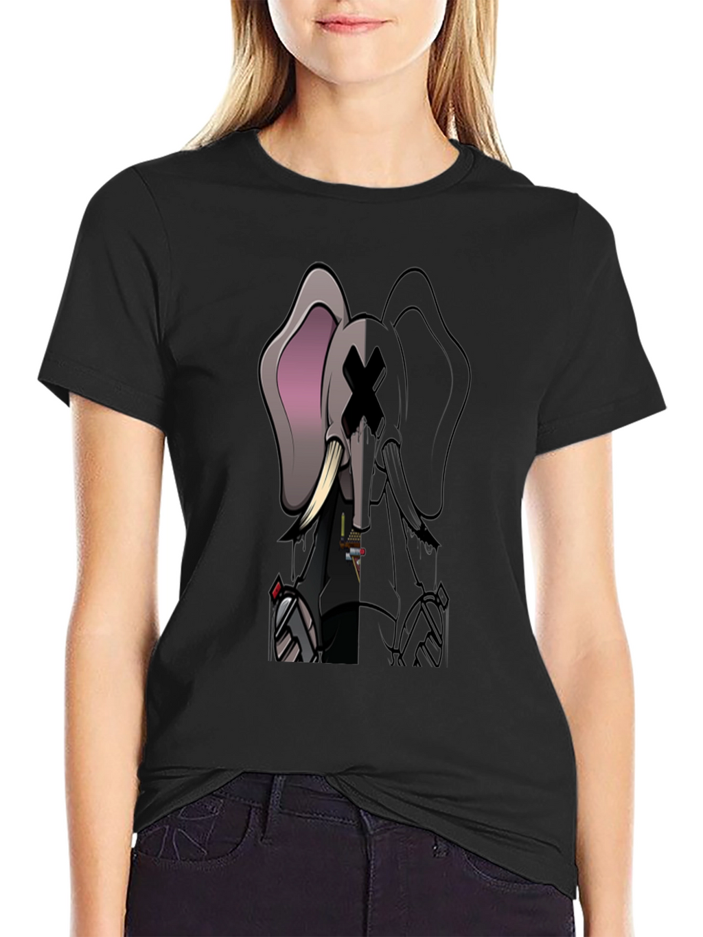 Elephant Graphic Print T-Shirt - Black
