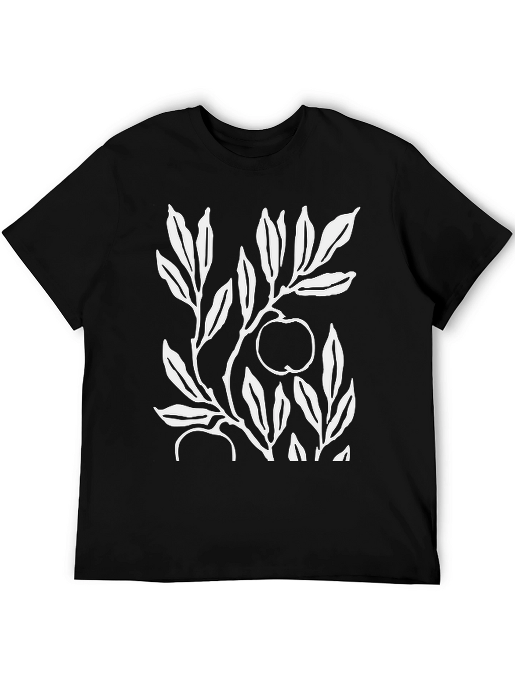 Botanical Apple Branch Print Black T-Shirt
