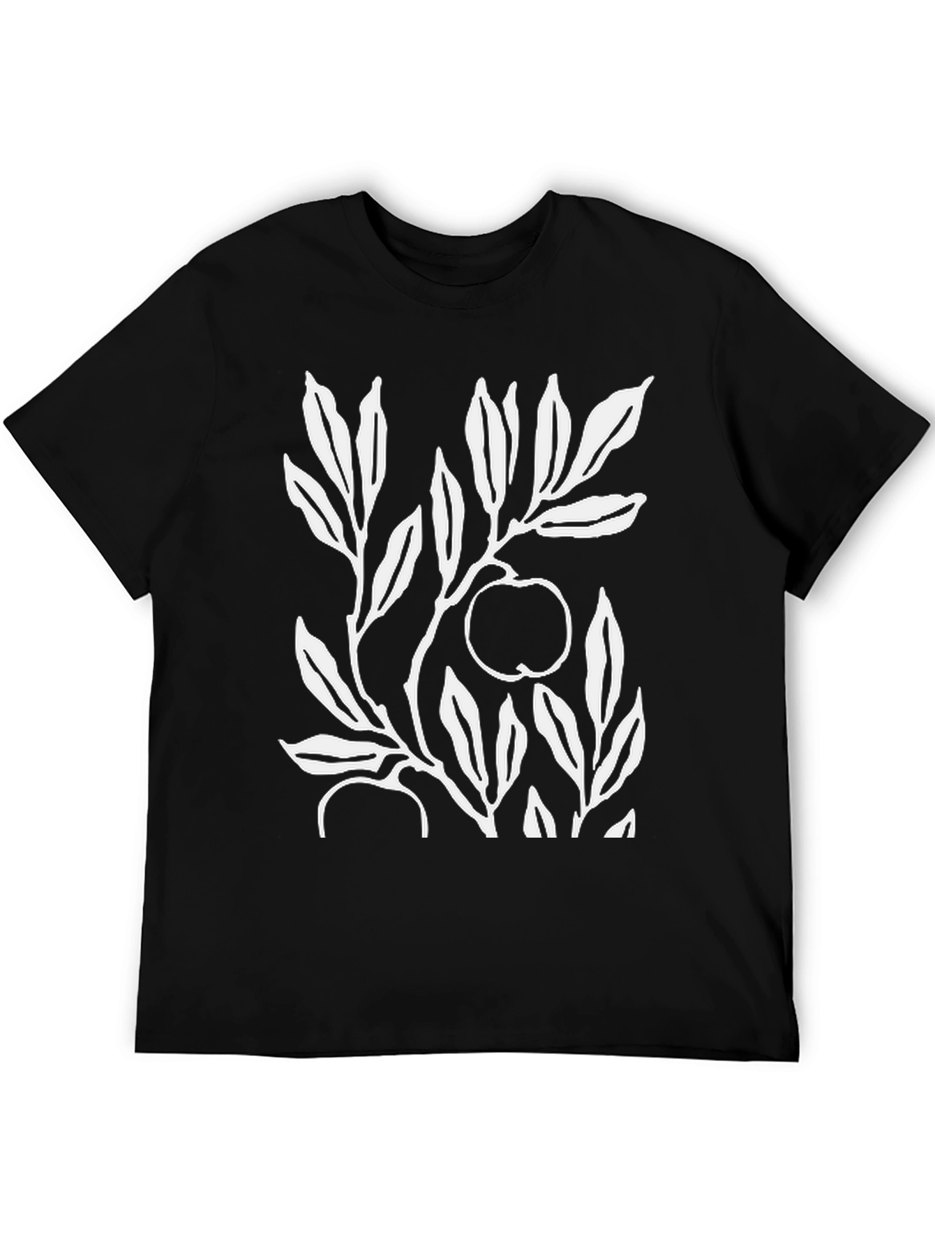 Botanical Apple Branch Print Black T-Shirt