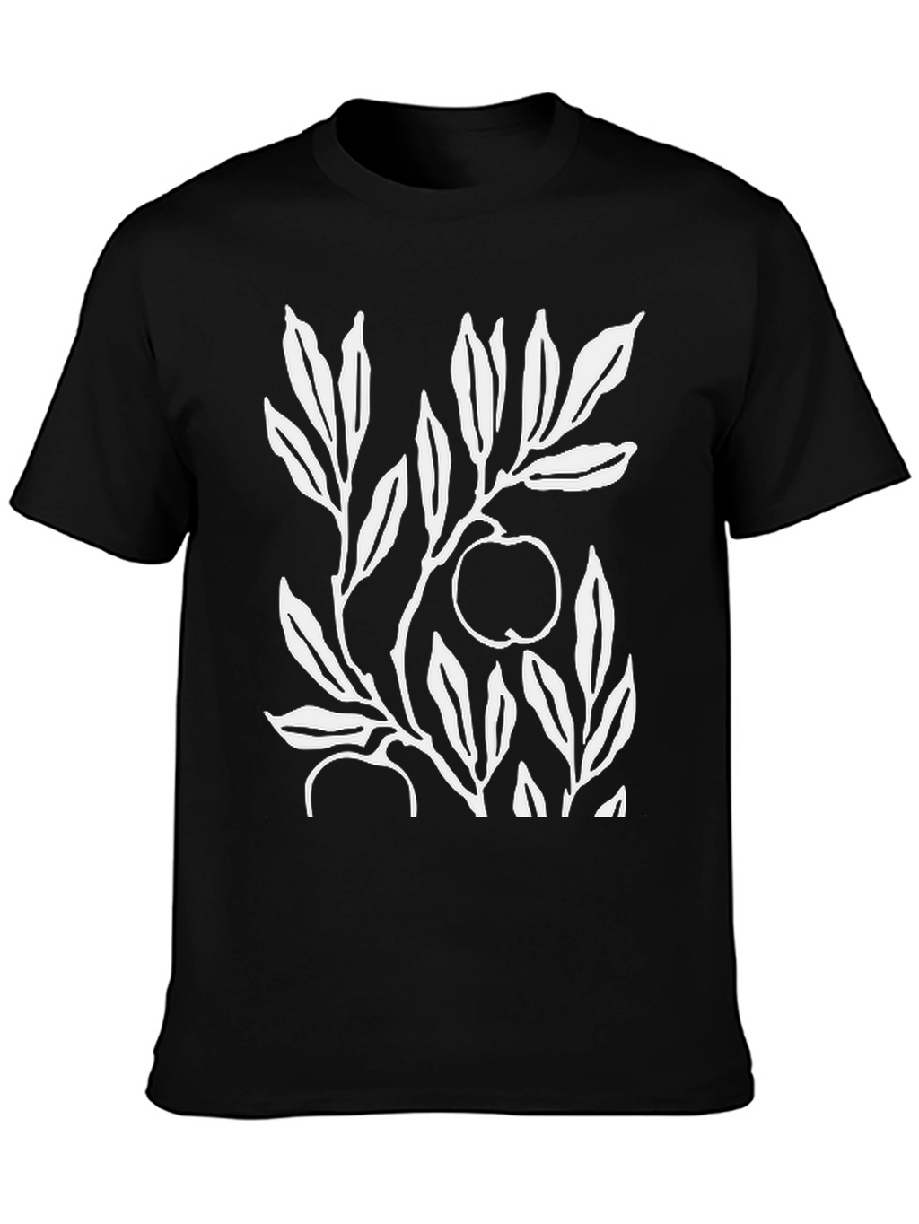 Botanical Apple Branch Print Black T-Shirt