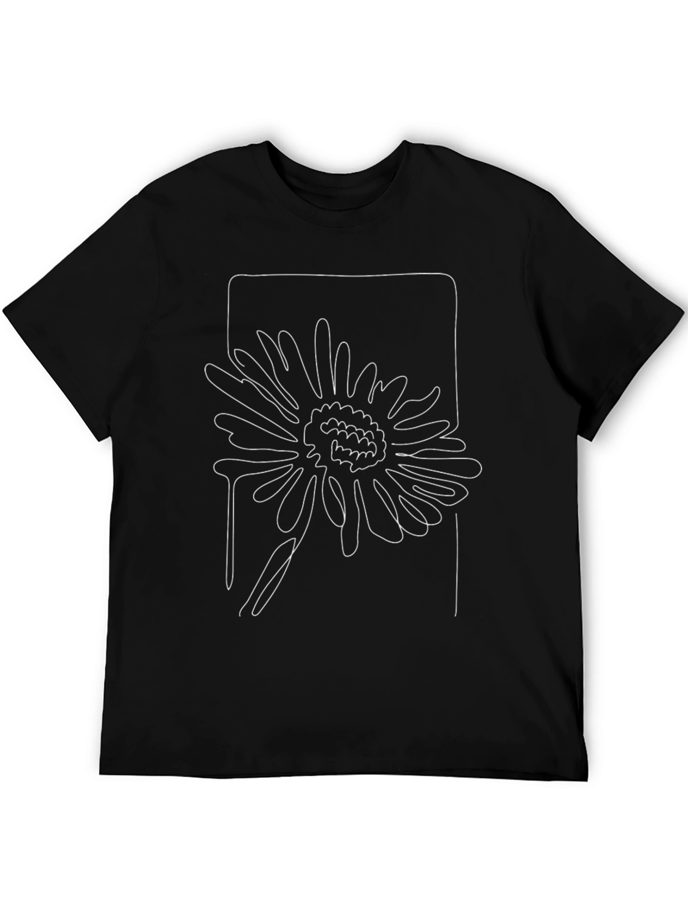Minimalist Flower Line Art Black T-Shirt