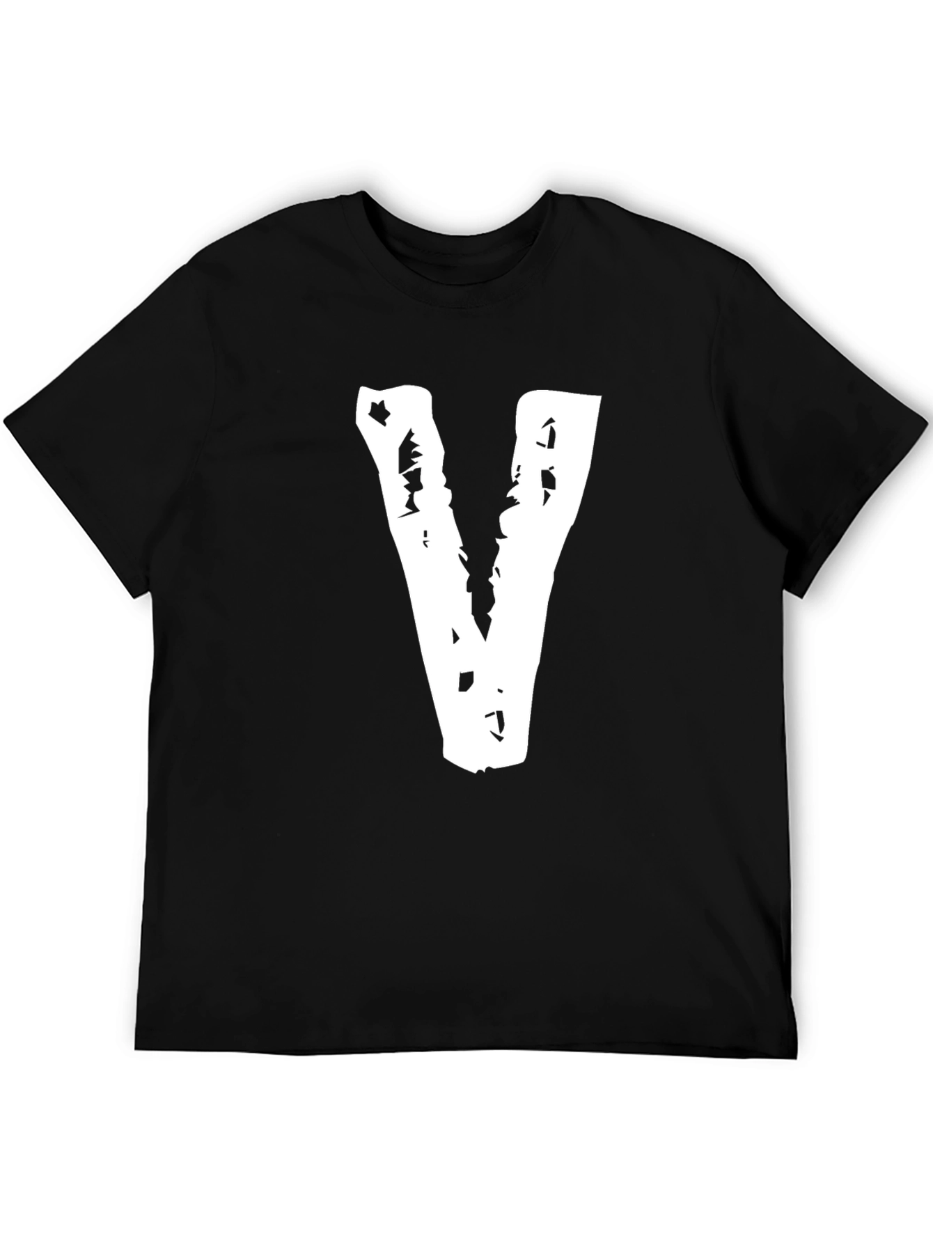 Black Tee with Distressed White V