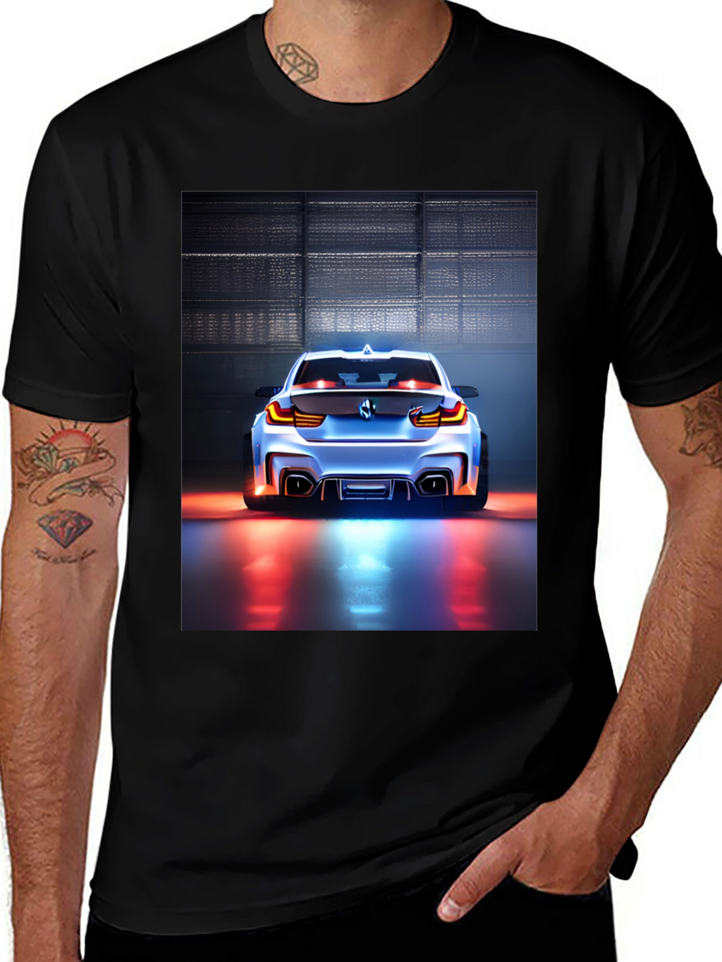 Sleek Car Graphic Tee - Black Cotton Blend