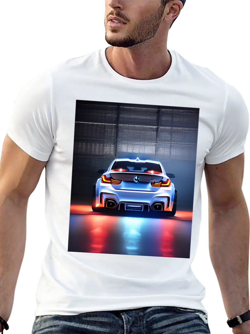 Sleek Car Graphic Tee - Black Cotton Blend