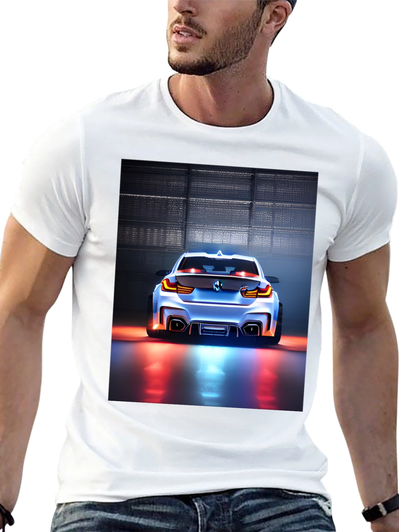 Sleek Car Graphic Tee - Black Cotton Blend