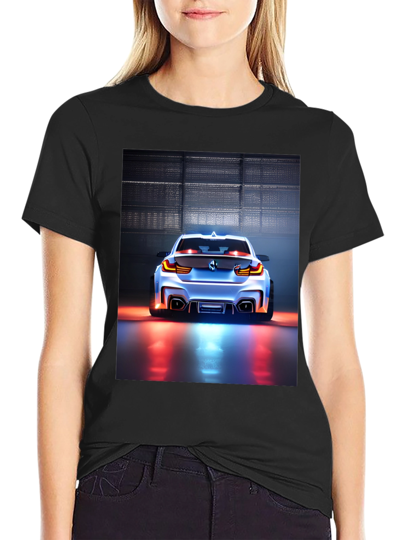 Sleek Car Graphic Tee - Black Cotton Blend