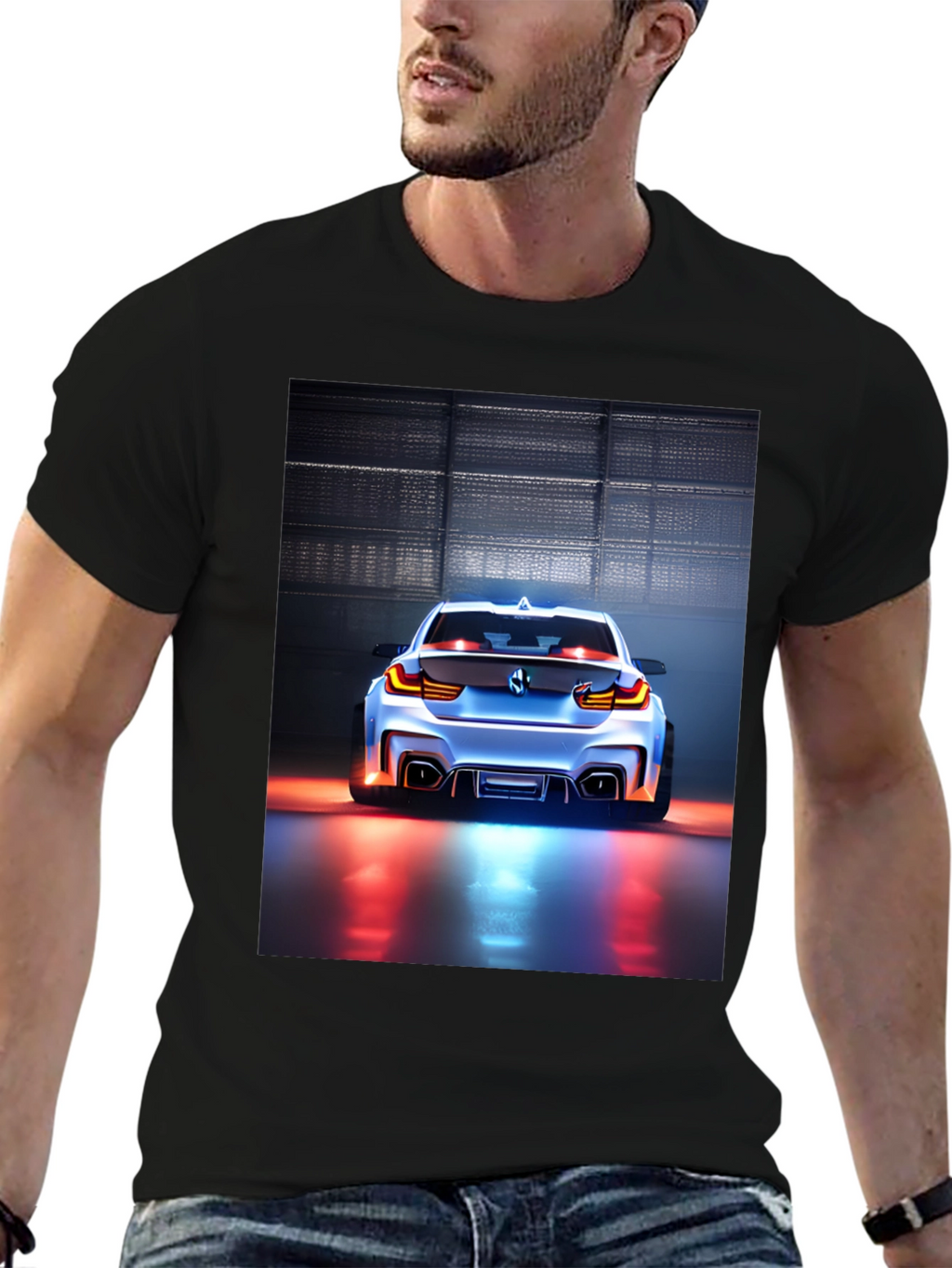 Sleek Car Graphic Tee - Black Cotton Blend