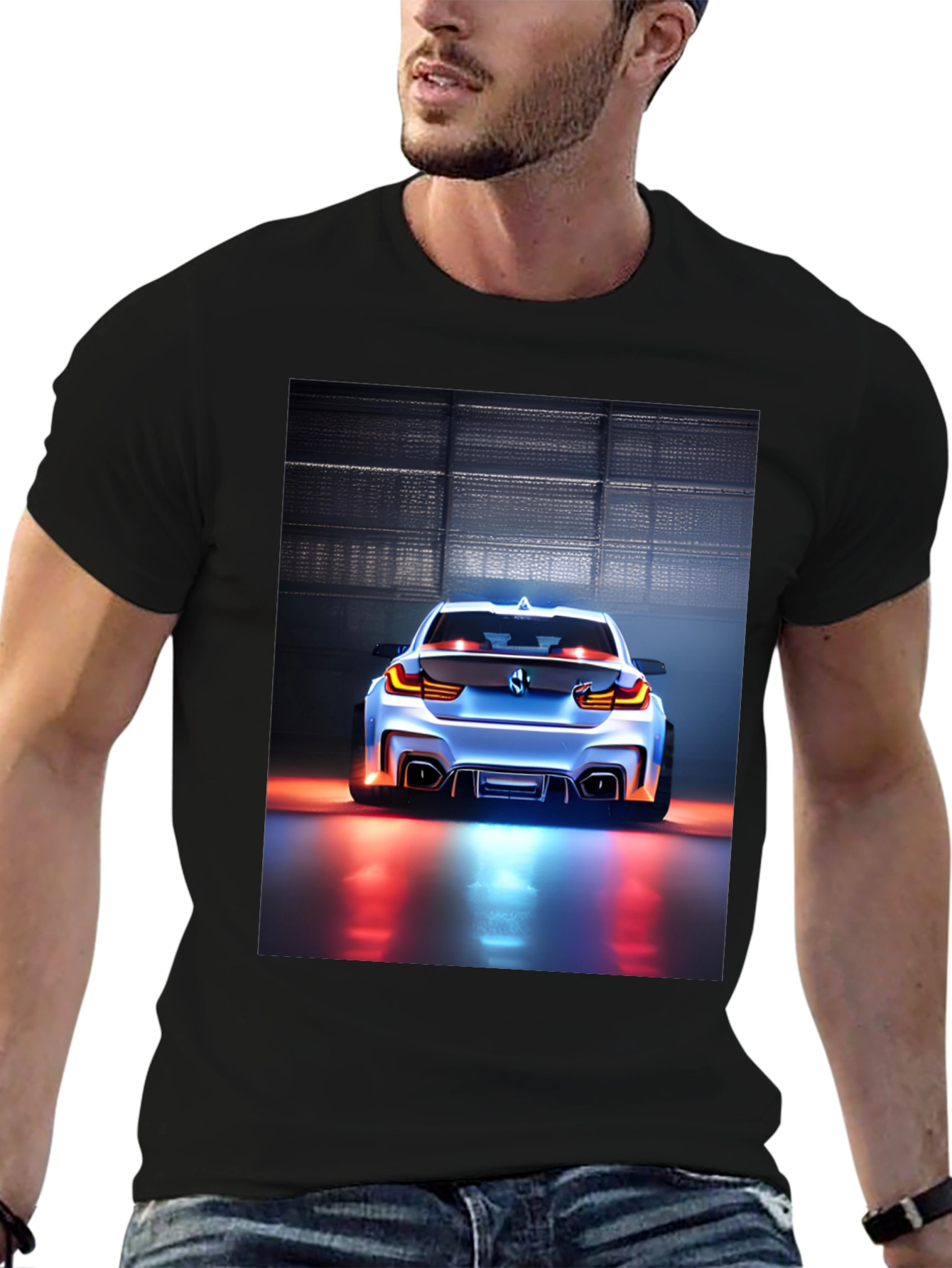 Sleek Car Graphic Tee - Black Cotton Blend