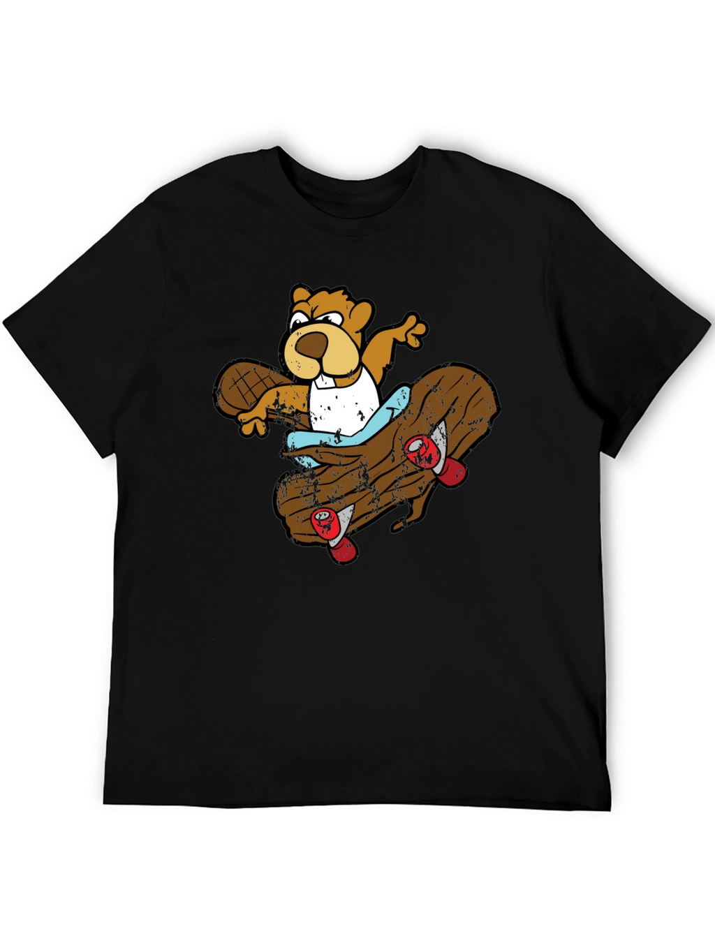 Skating Beaver Graphic T-Shirt - Black