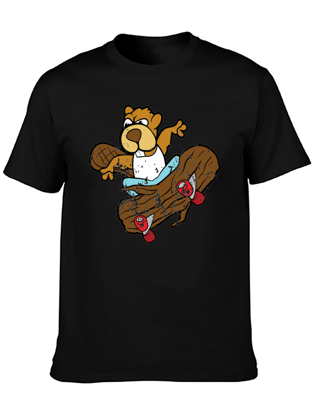 Skating Beaver Graphic T-Shirt - Black