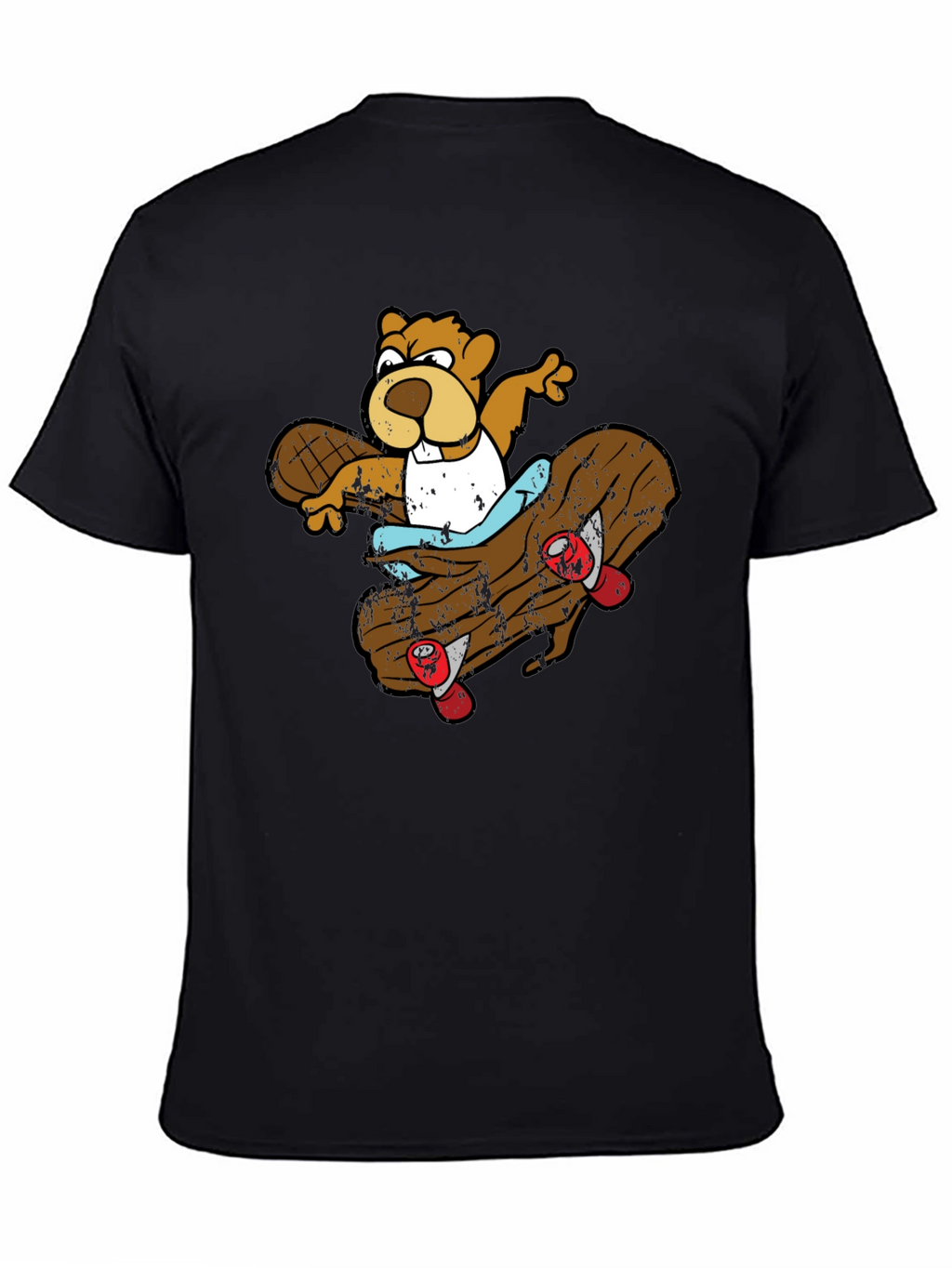 Skating Beaver Graphic T-Shirt - Black