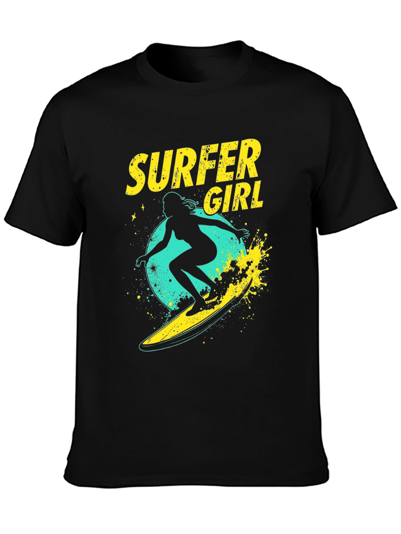 Surfer Girl Graphic Tee - Black Cotton T-Shirt