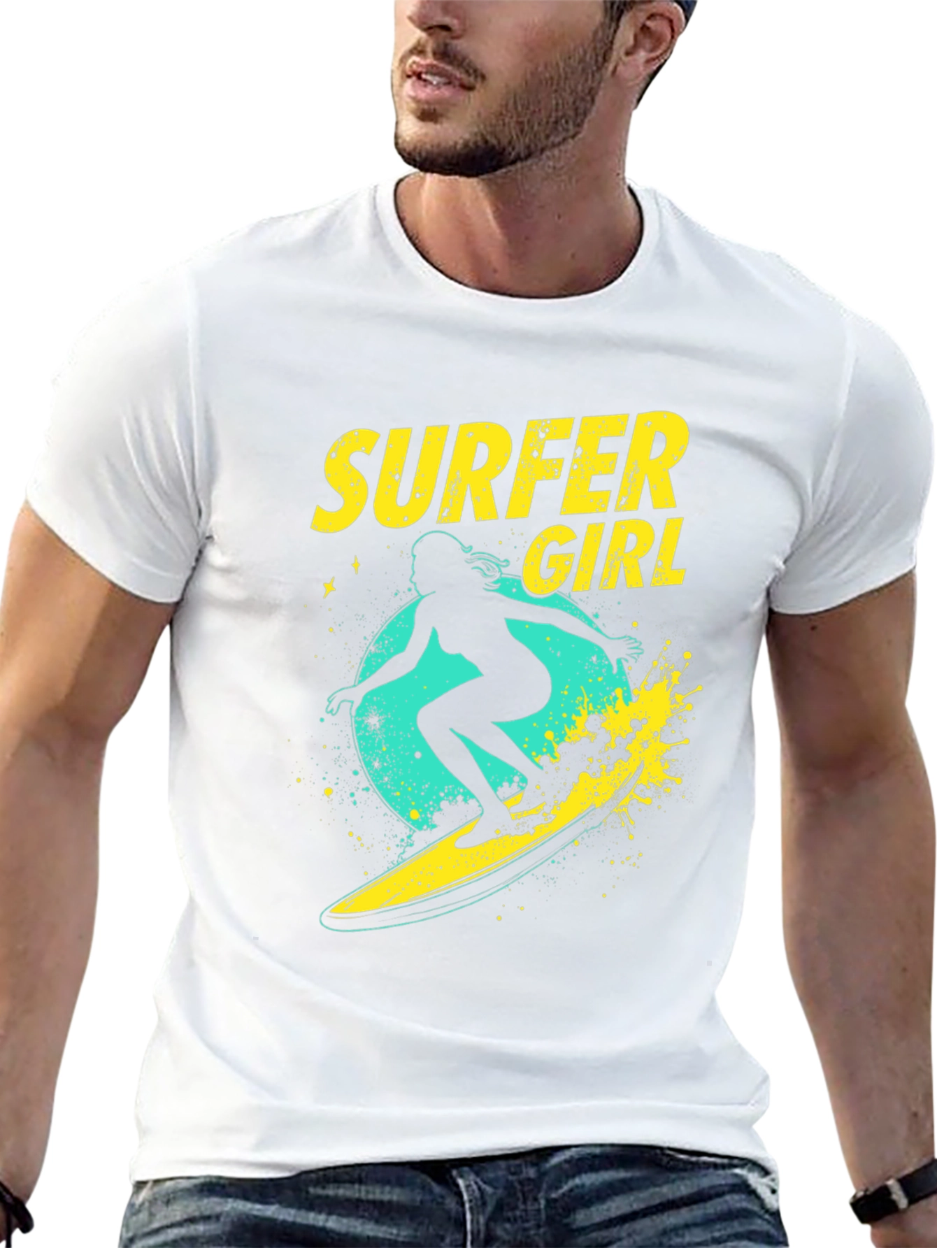 Surfer Girl Graphic Tee - Black Cotton T-Shirt