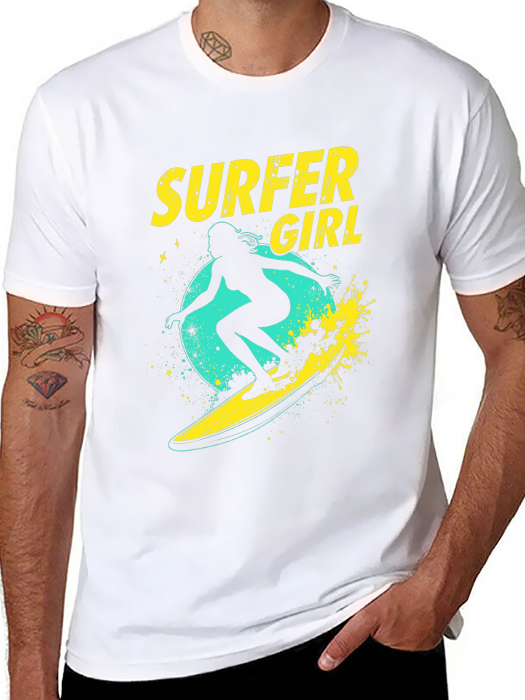 Surfer Girl Graphic Tee - Black Cotton T-Shirt