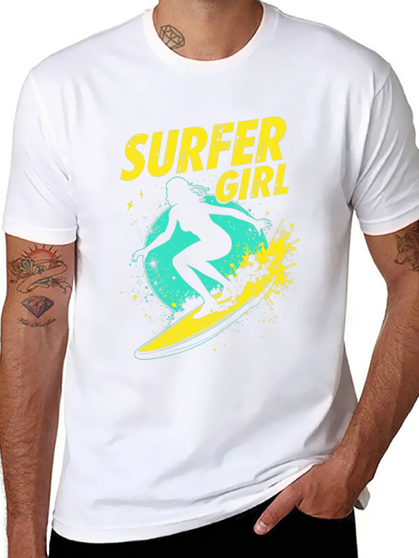 Surfer Girl Graphic Tee - Black Cotton T-Shirt