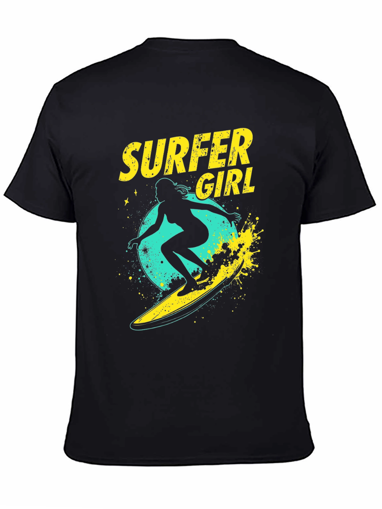Surfer Girl Graphic Tee - Black Cotton T-Shirt