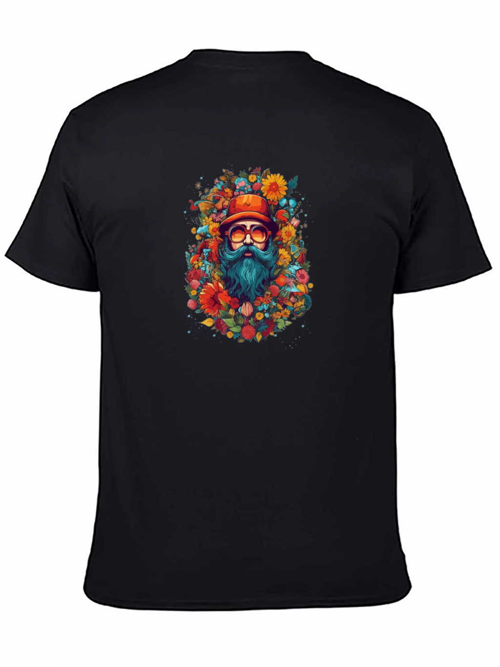Floral Bearded Man Black T-Shirt