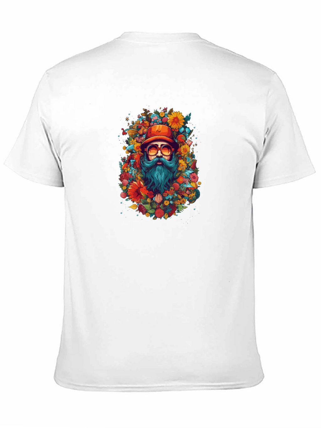 Floral Bearded Man Black T-Shirt