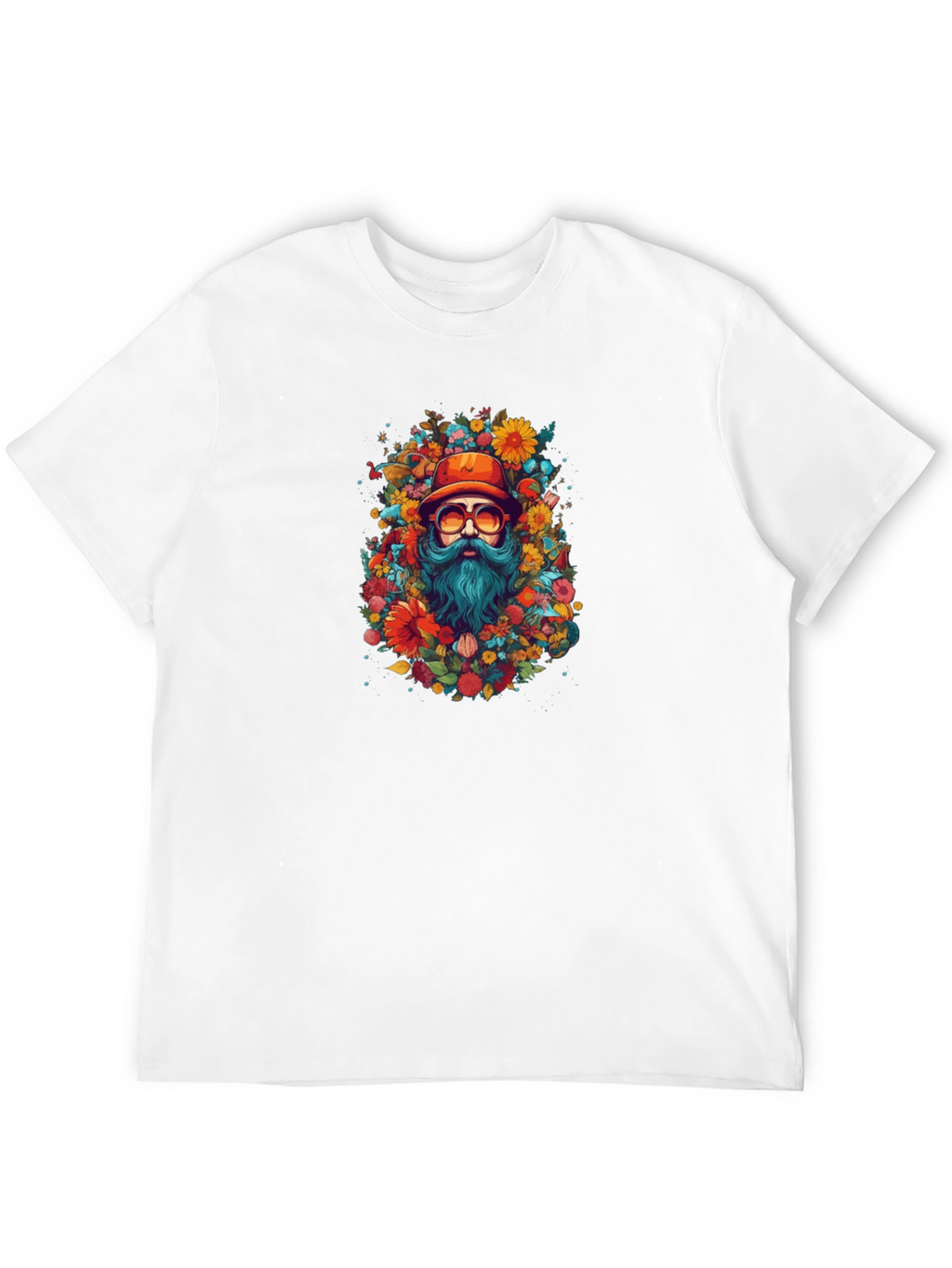 Floral Bearded Man Black T-Shirt