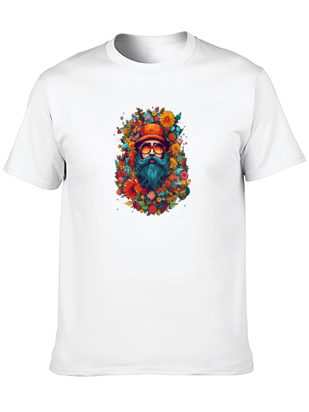 Floral Bearded Man Black T-Shirt