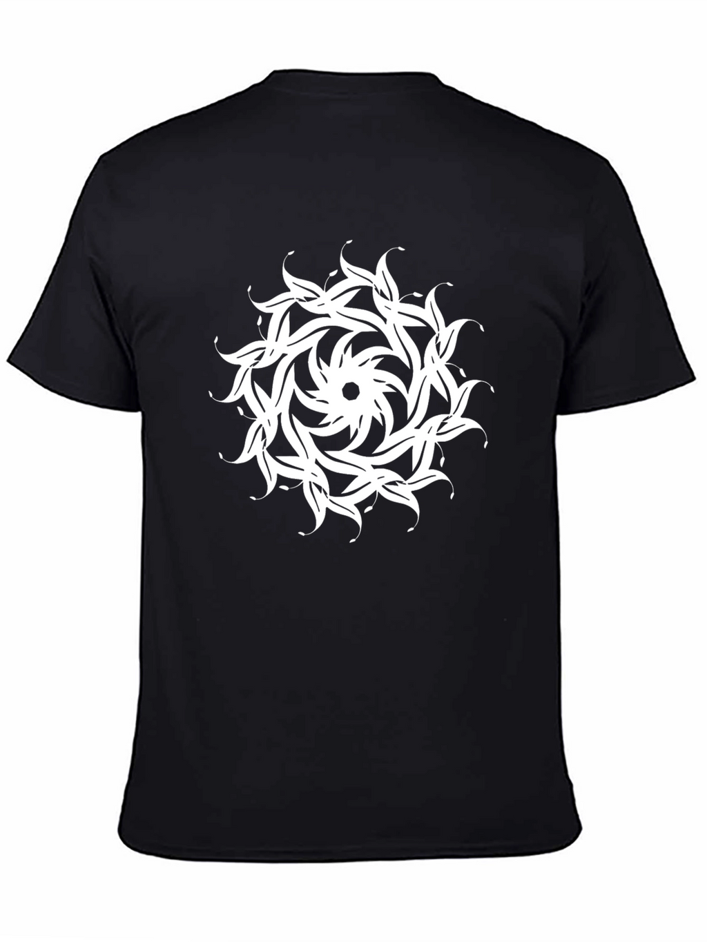Black T-Shirt with White Floral Mandala Design