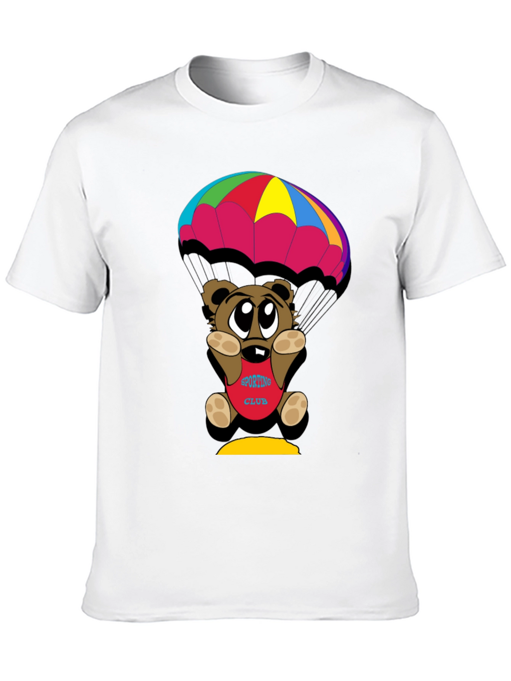 Cartoon Bear Parachute Black T-Shirt
