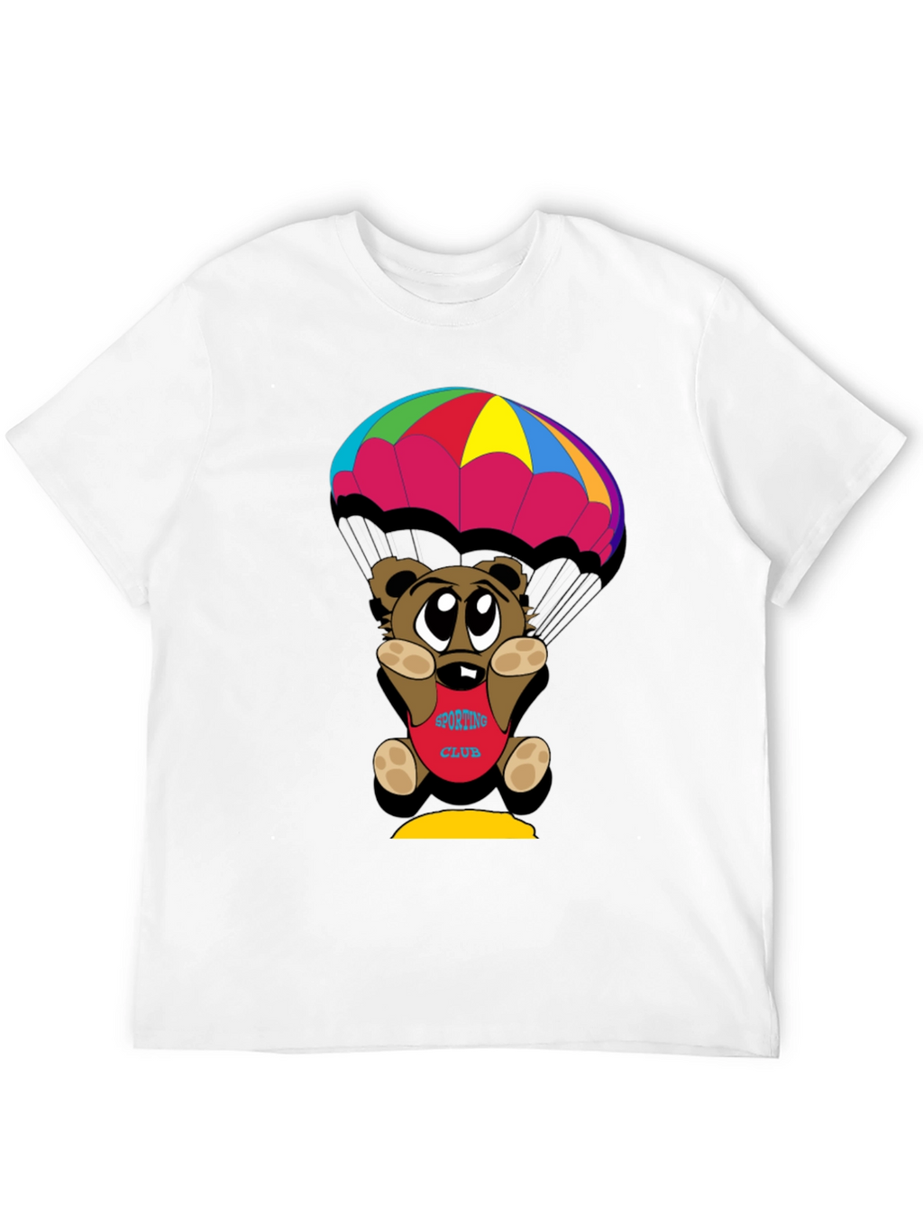 Cartoon Bear Parachute Black T-Shirt