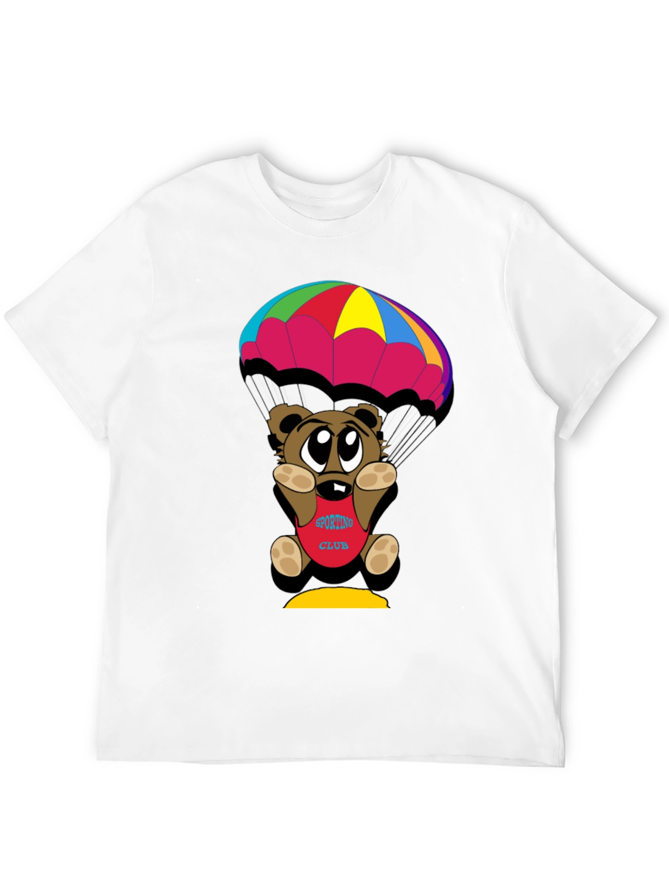 Cartoon Bear Parachute Black T-Shirt