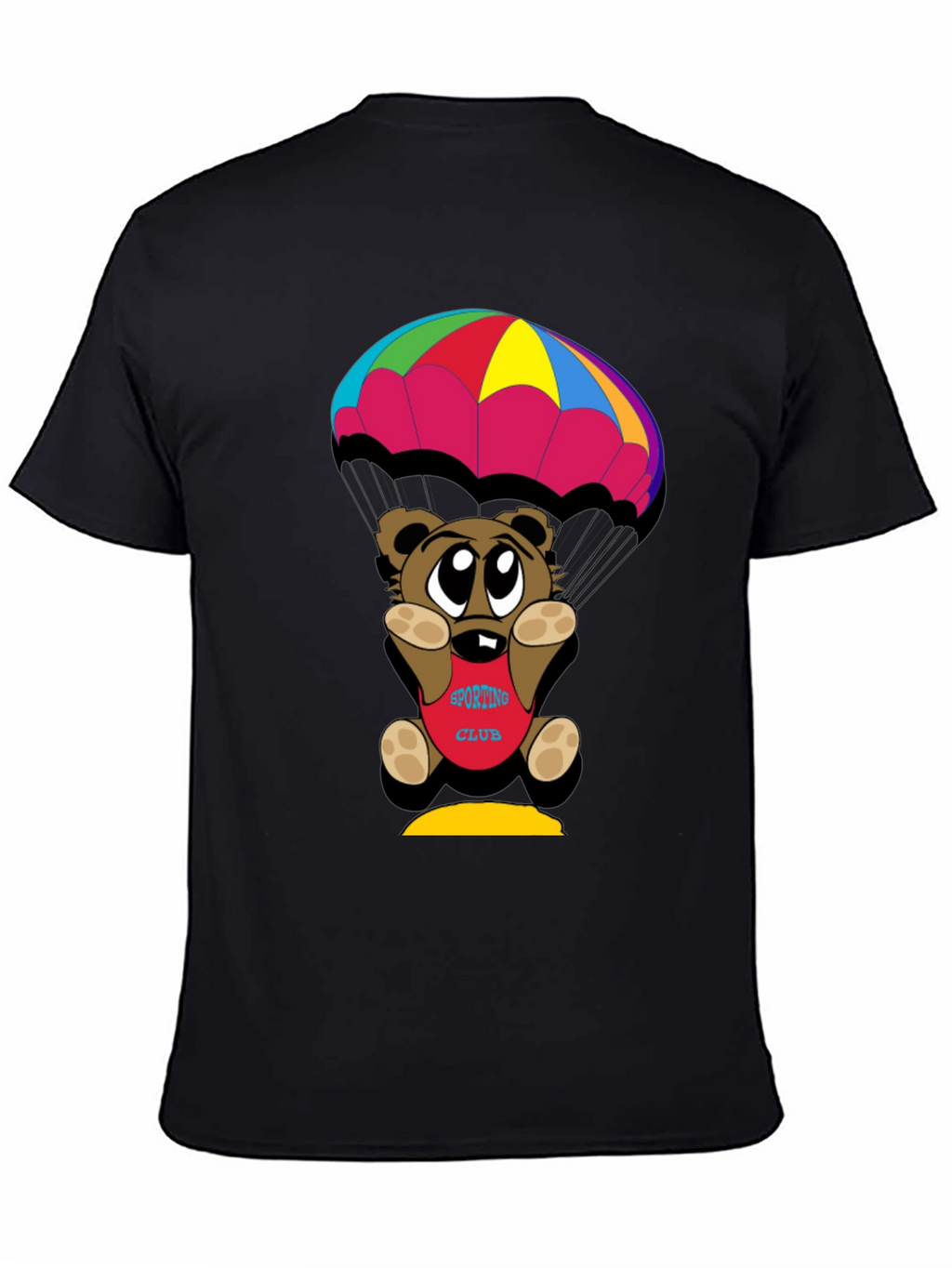 Cartoon Bear Parachute Black T-Shirt