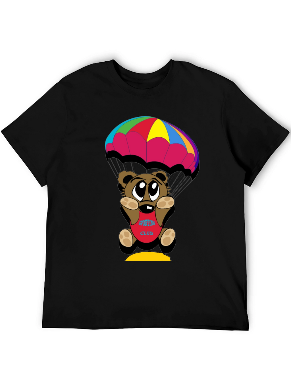 Cartoon Bear Parachute Black T-Shirt