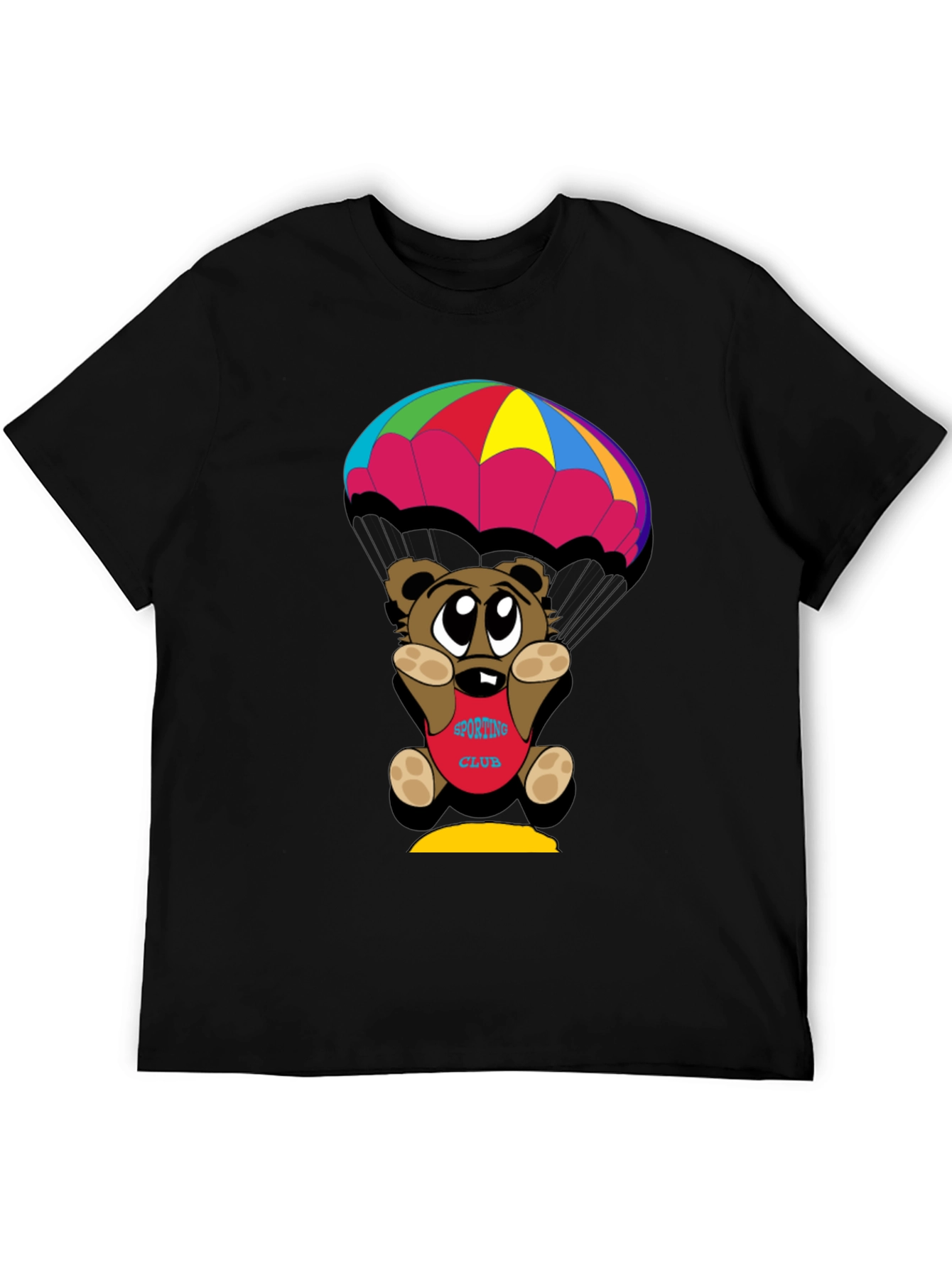 Cartoon Bear Parachute Black T-Shirt