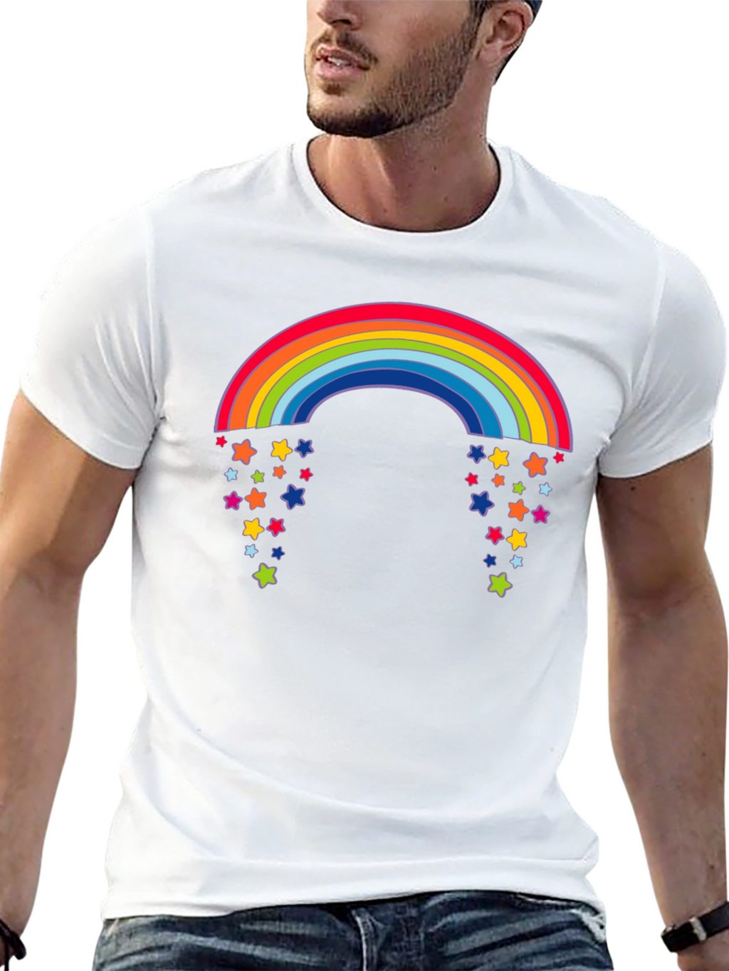 Rainbow Starfall Graphic Black T-Shirt
