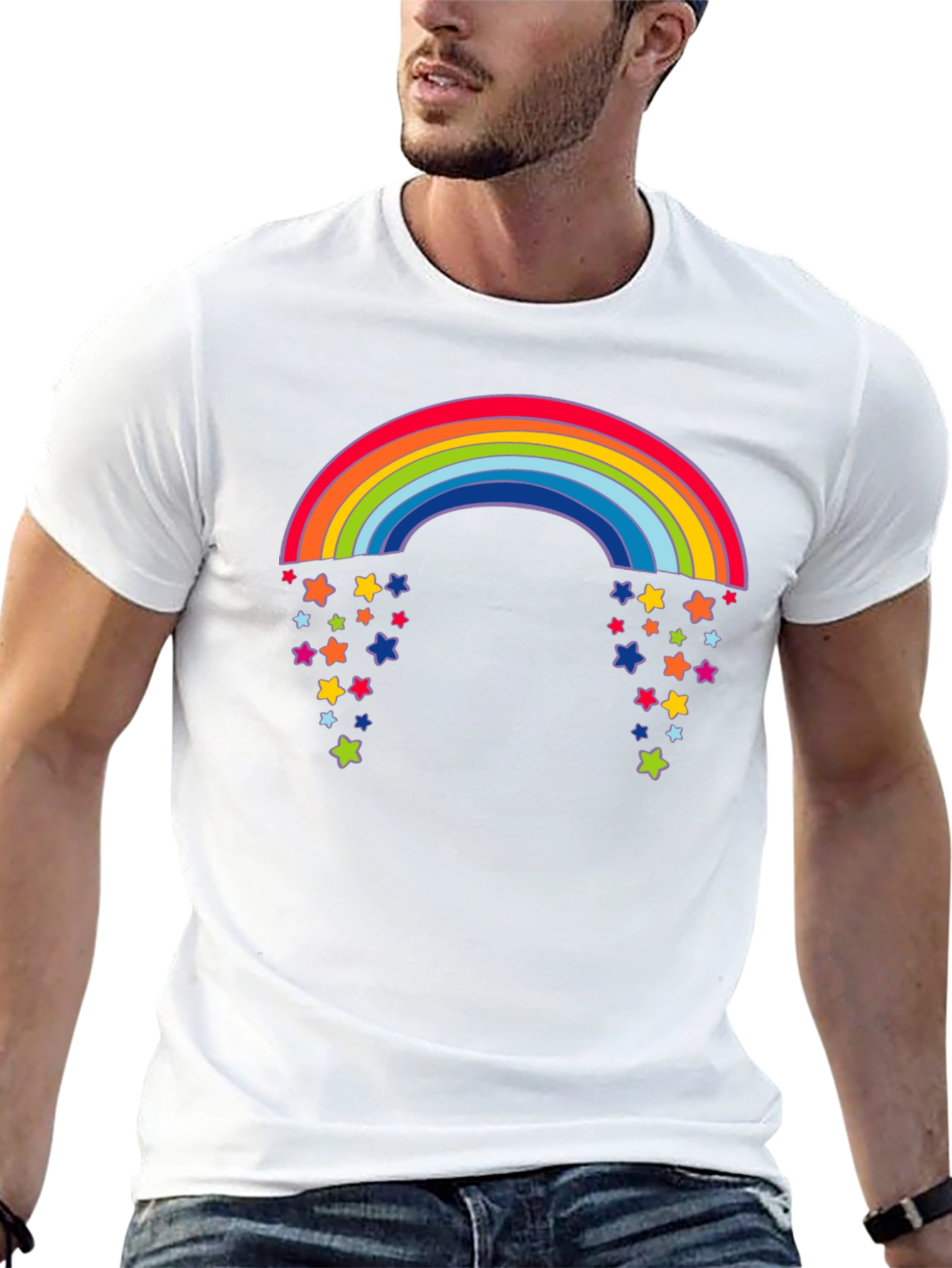 Rainbow Starfall Graphic Black T-Shirt