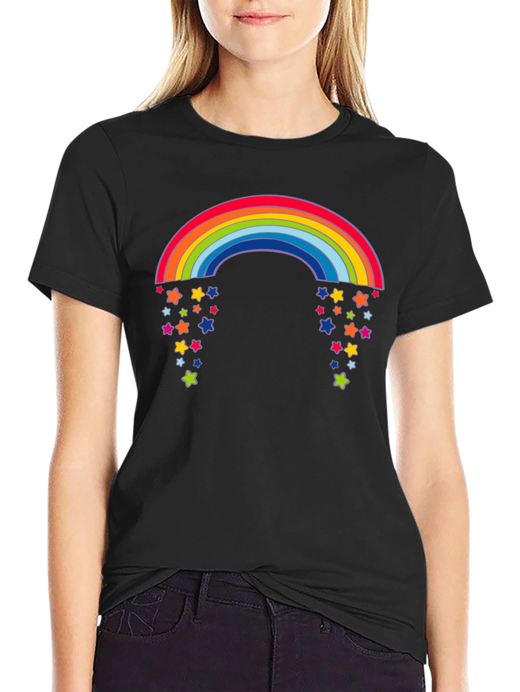 Rainbow Starfall Graphic Black T-Shirt