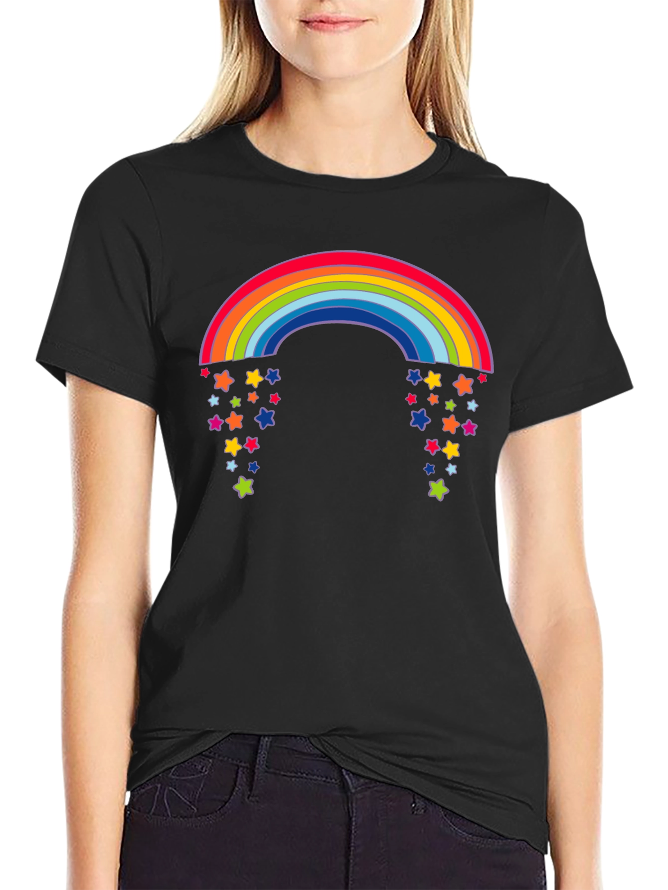 Rainbow Starfall Graphic Black T-Shirt