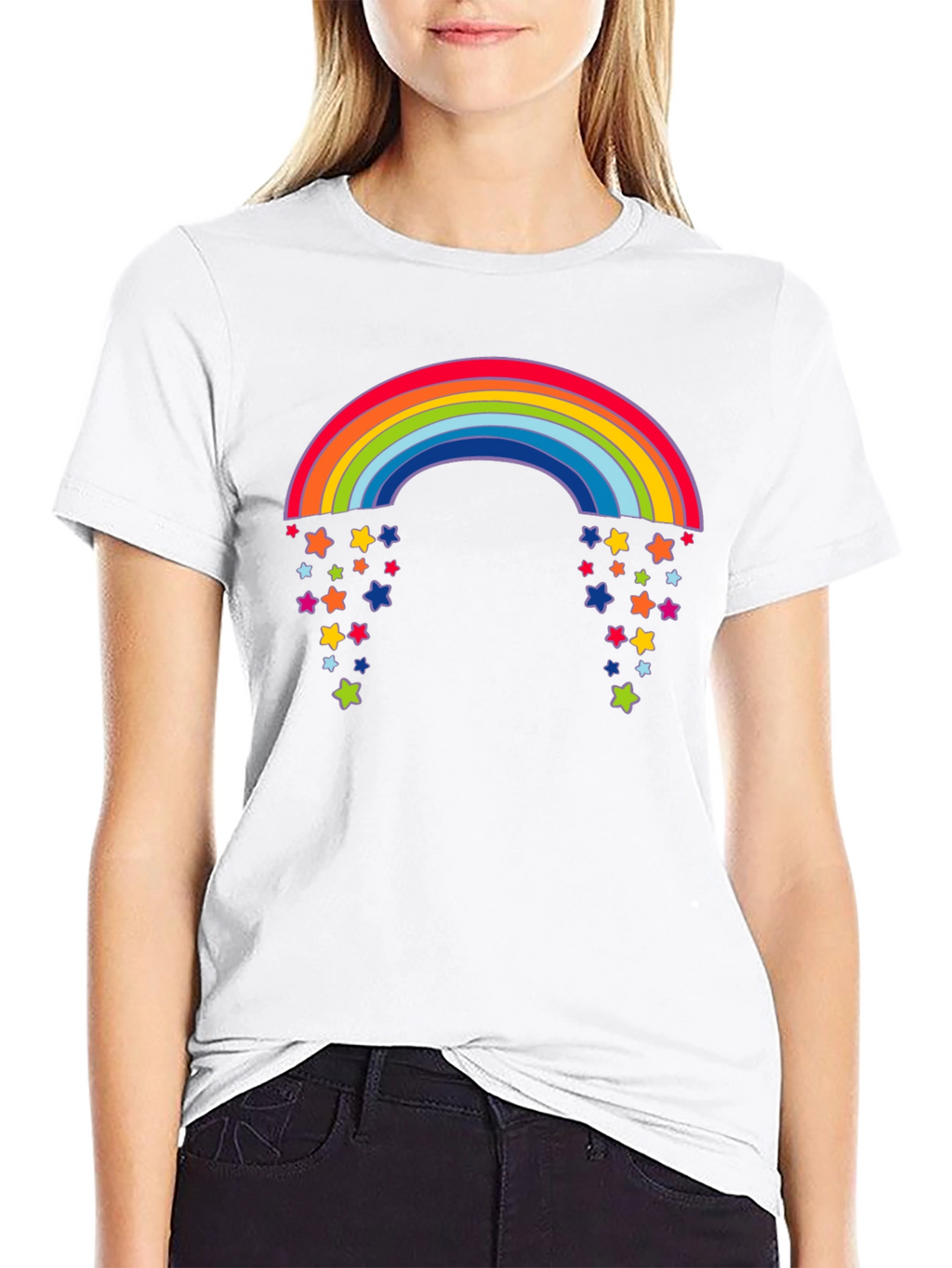 Rainbow Starfall Graphic Black T-Shirt