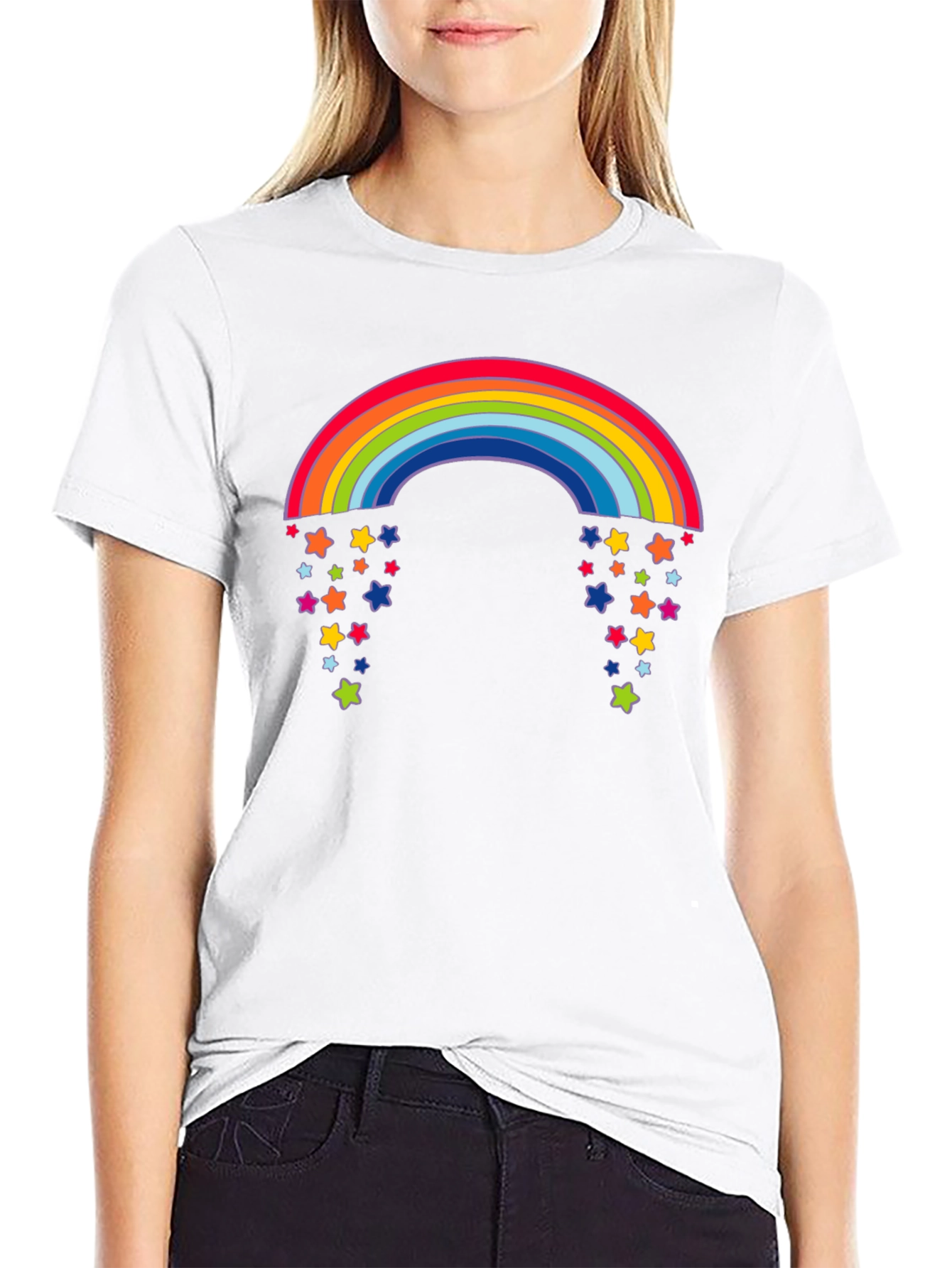 Rainbow Starfall Graphic Black T-Shirt
