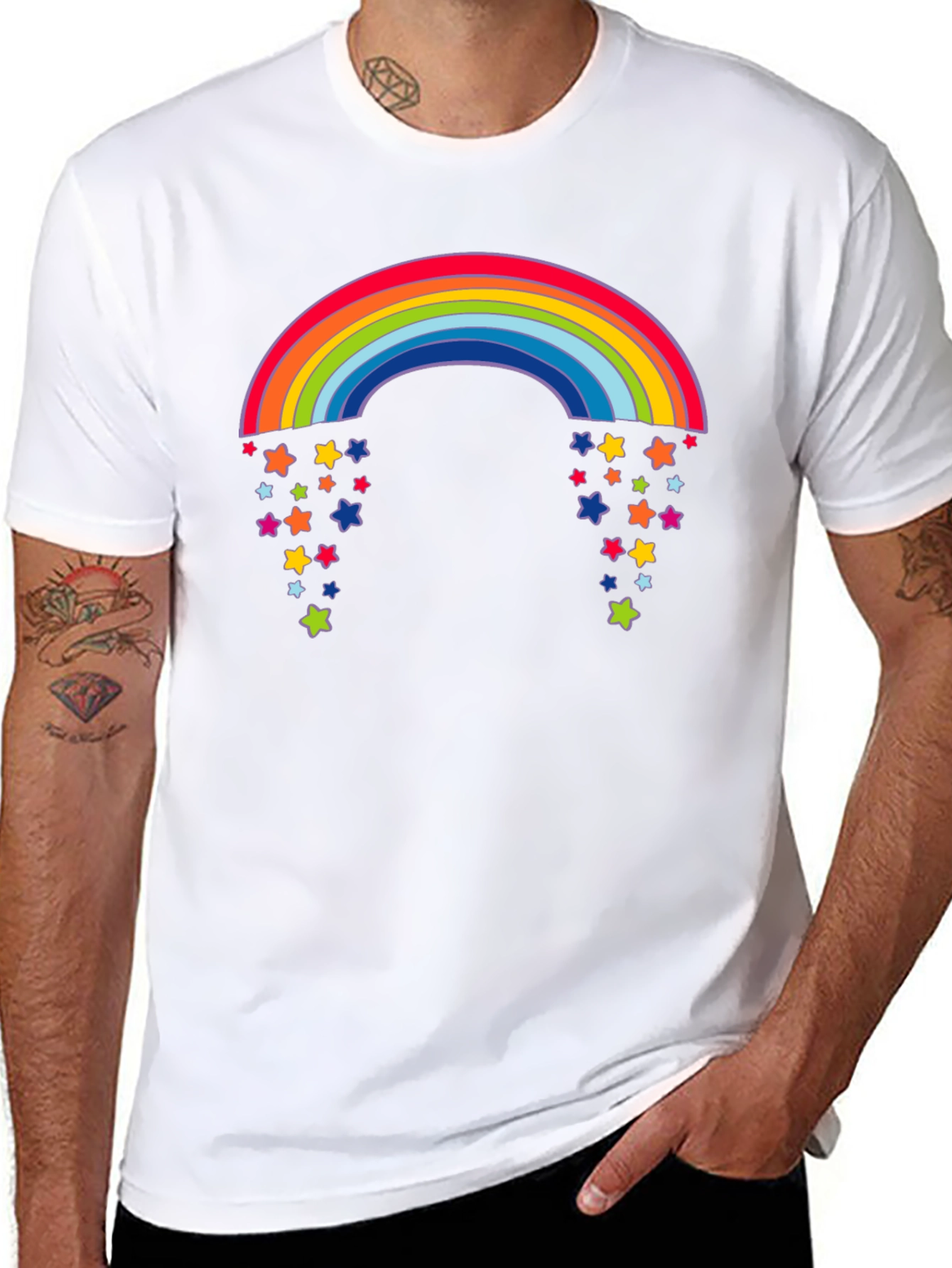 Rainbow Starfall Graphic Black T-Shirt